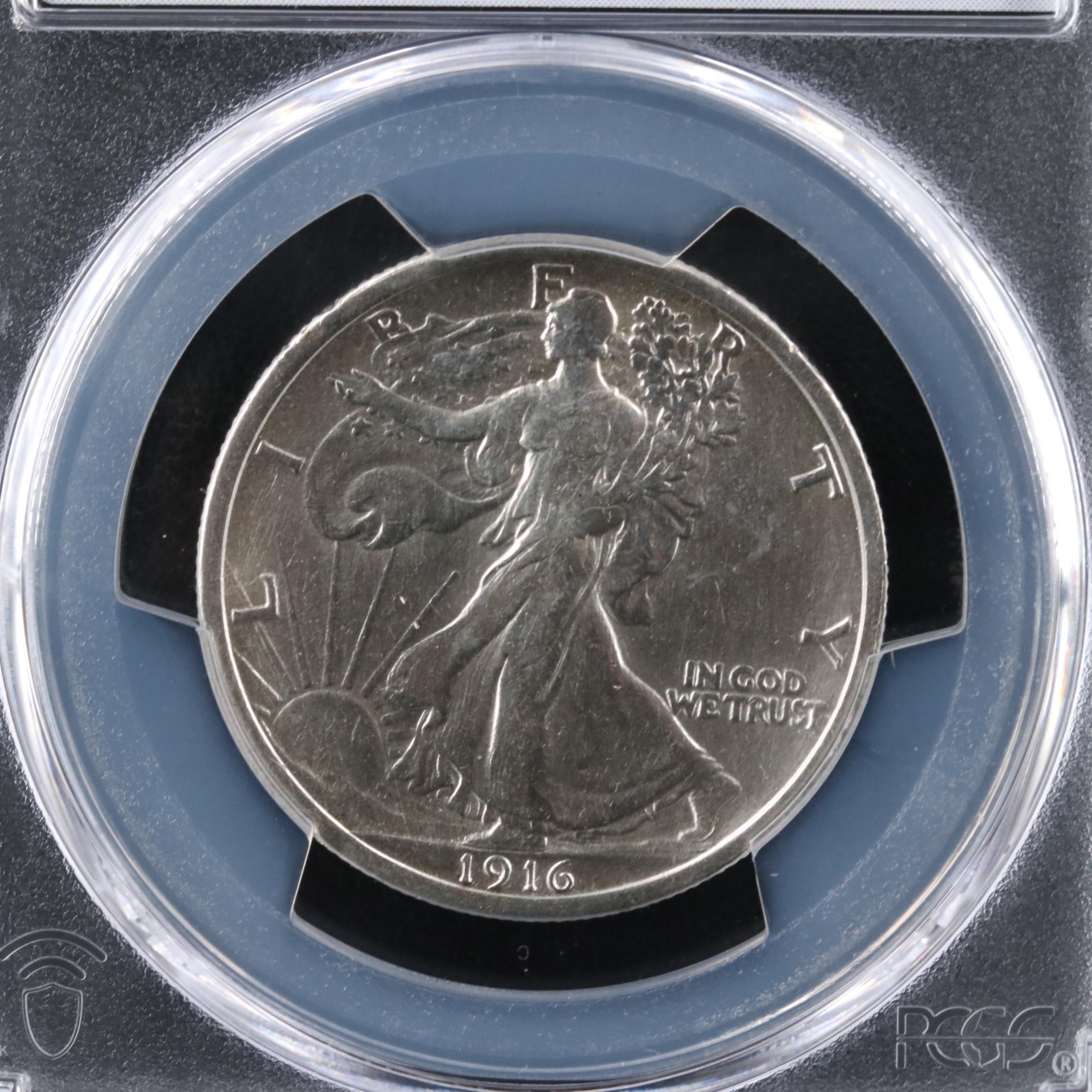 PCGS Certified Genuine 1916 Walking Liberty Silver Half Dollar