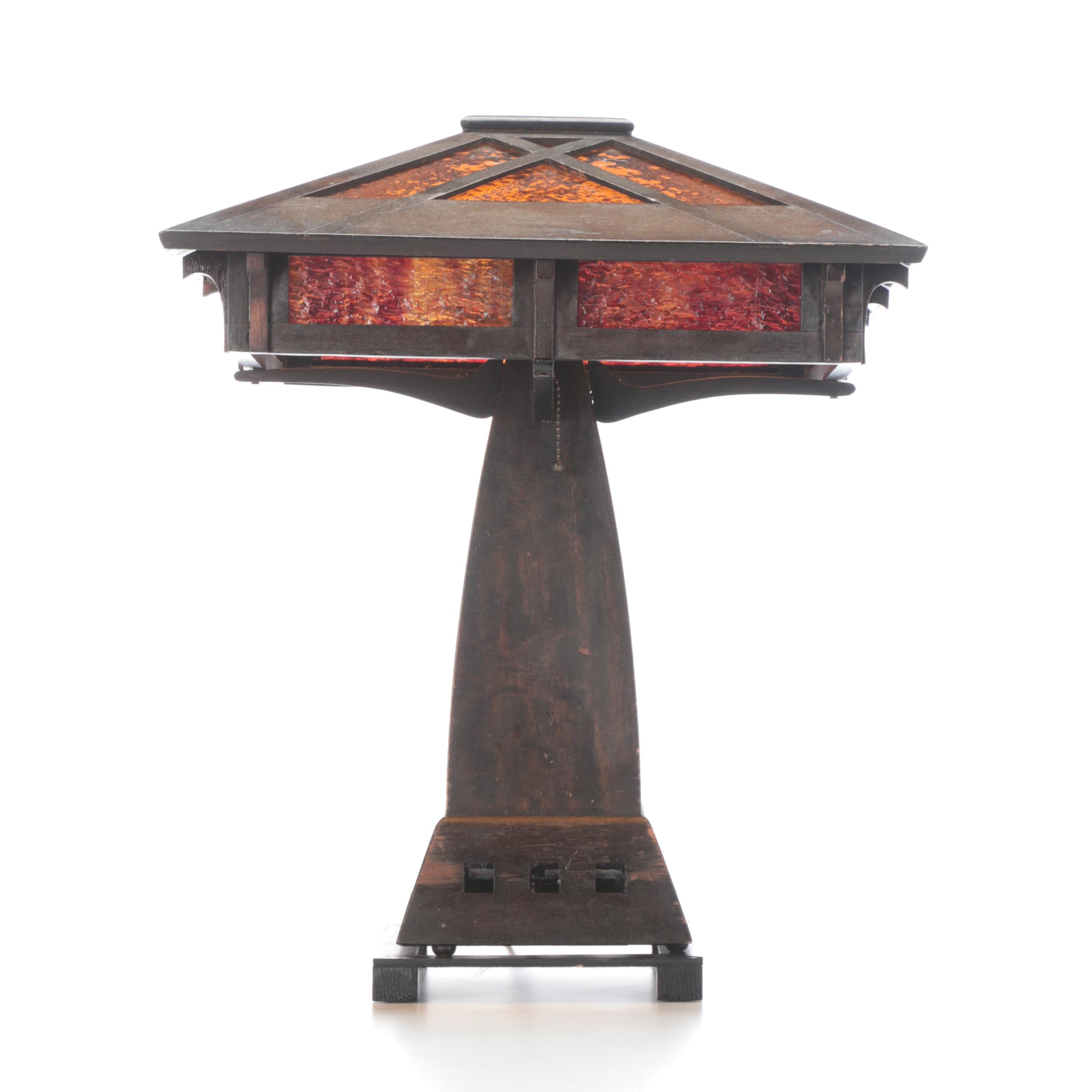 Prairie Style Pebble Glass, Metal and Wood Table Lamp