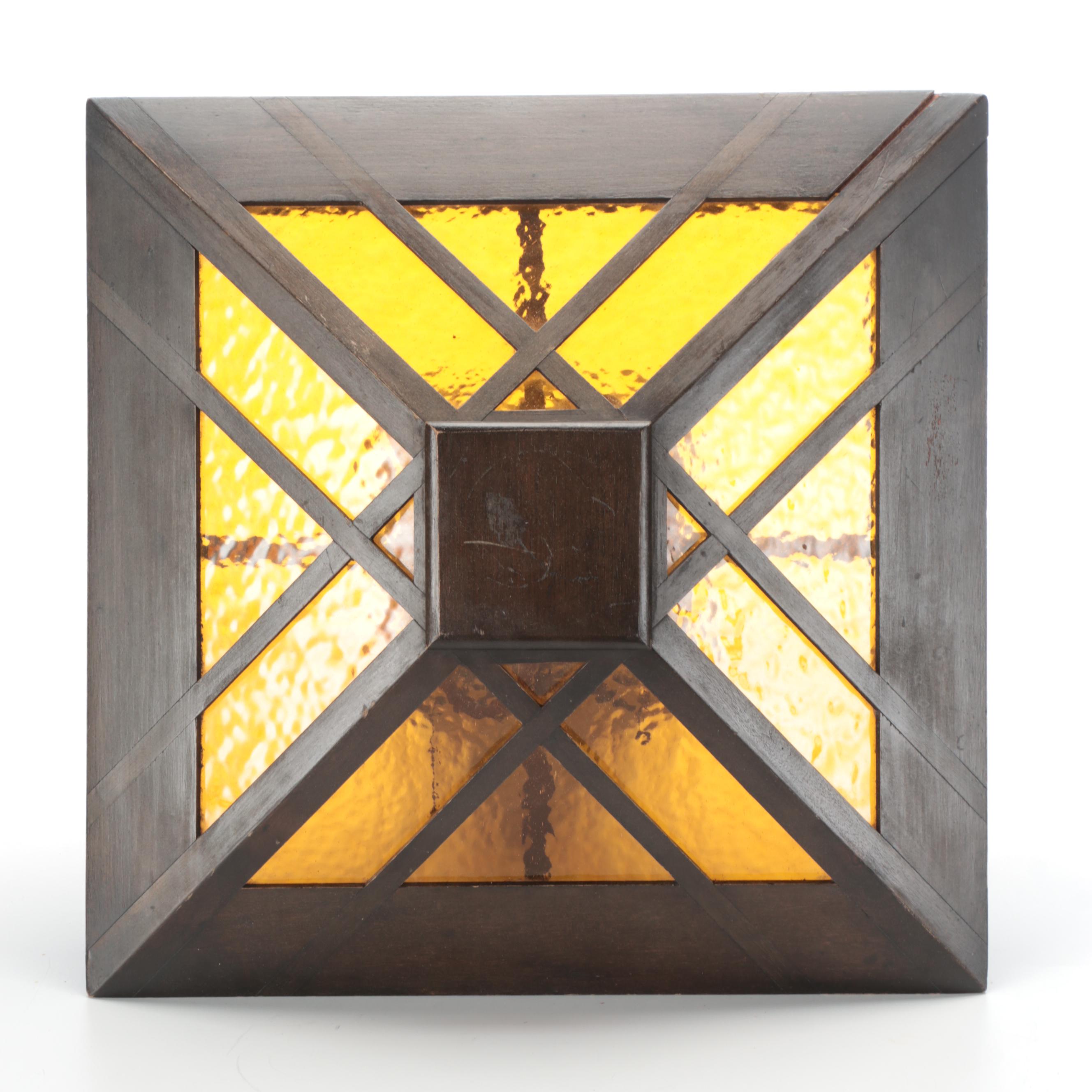 Prairie Style Pebble Glass, Metal and Wood Table Lamp