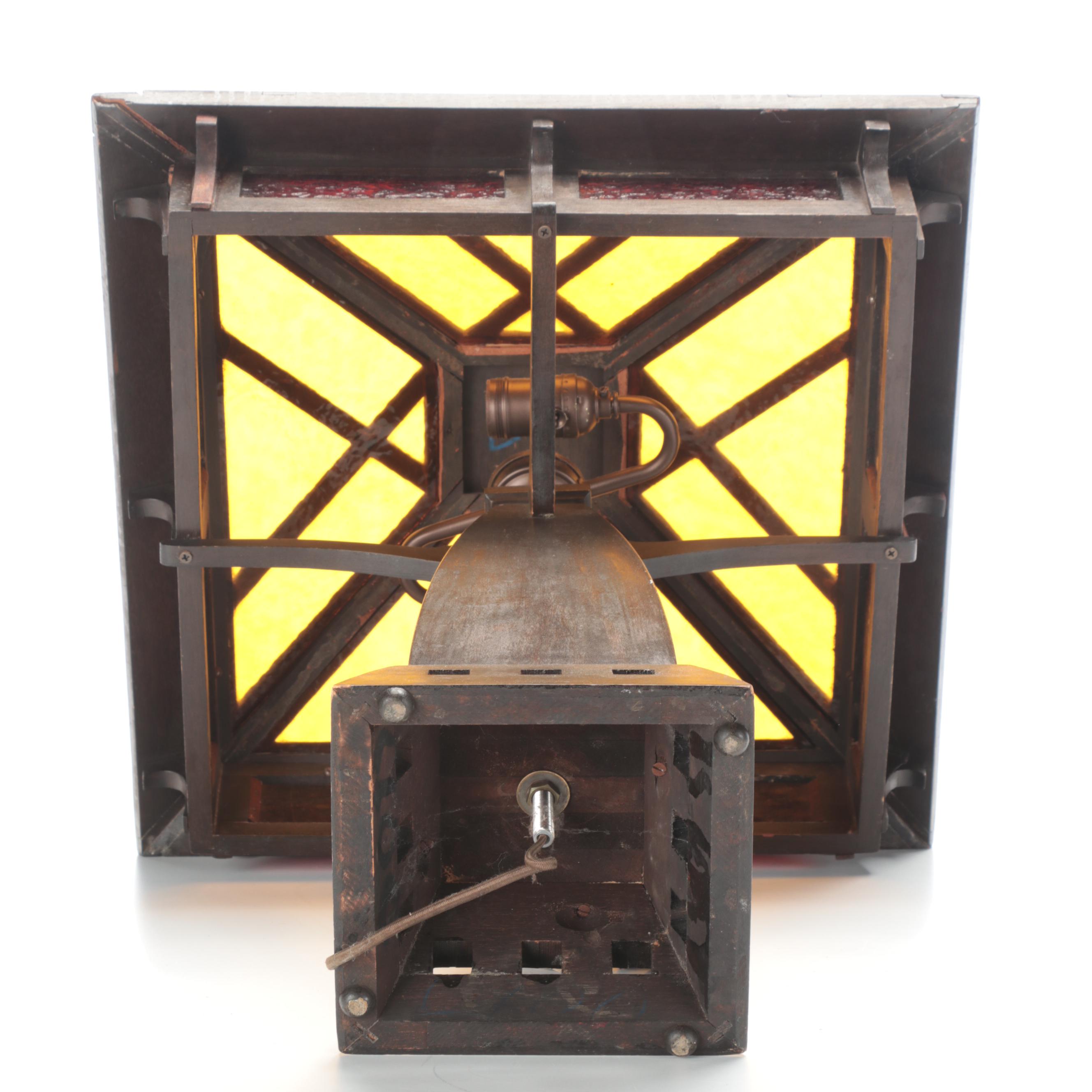 Prairie Style Pebble Glass, Metal and Wood Table Lamp