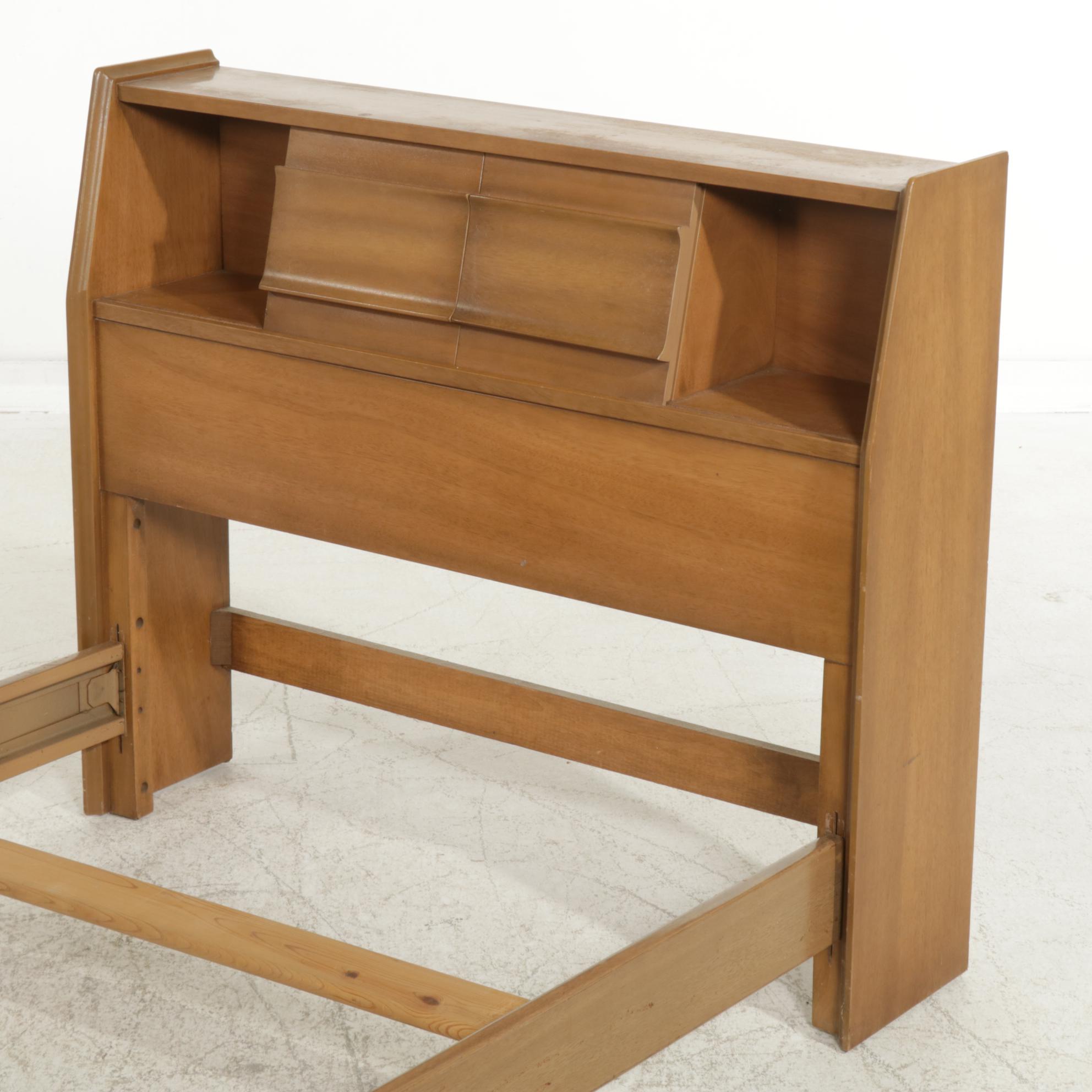 Mid Century Modern Twin Size Bed with Storage Headboard