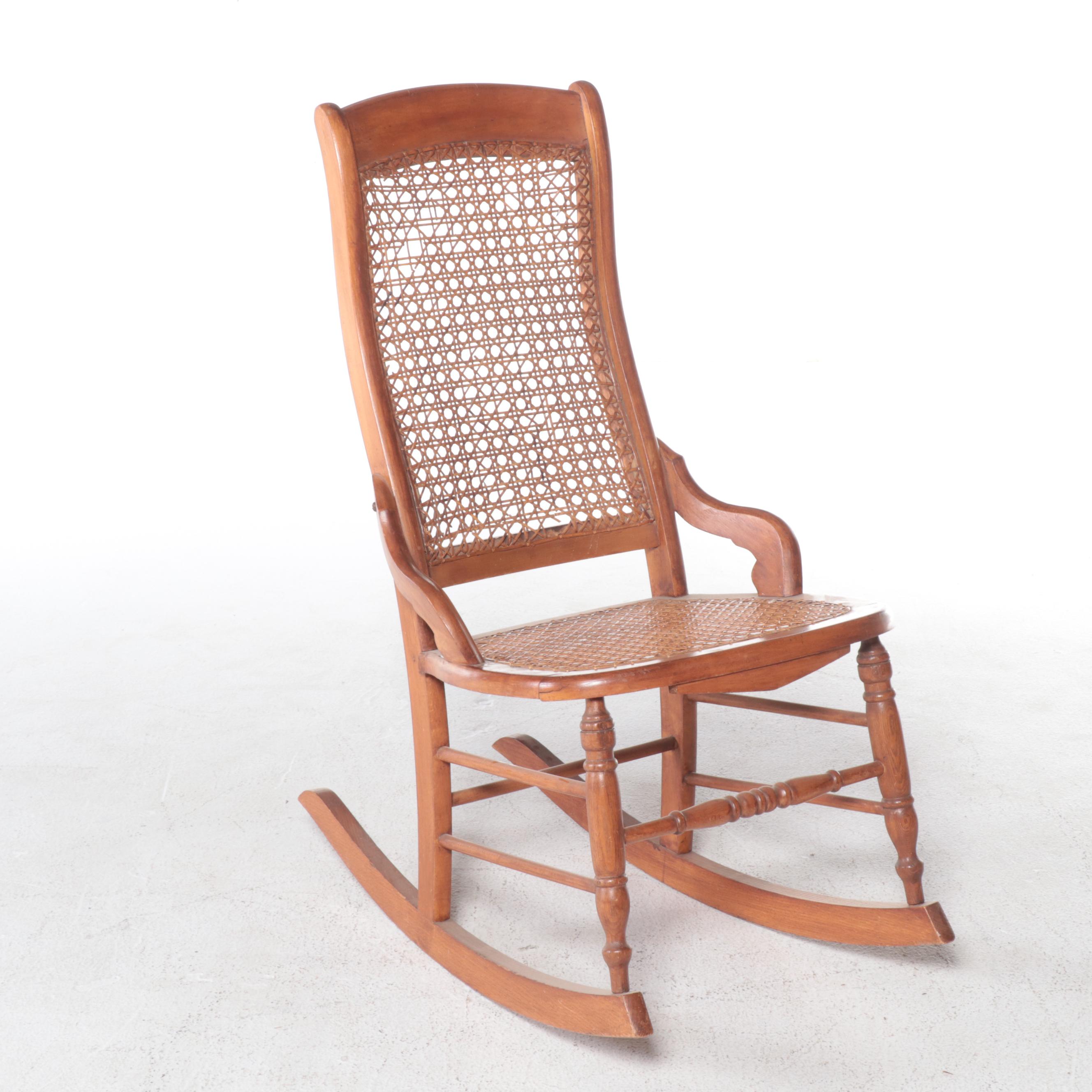 Victorian Caned Rocker and Quartersawn Oak Example, Late 19th/Early 20th Century