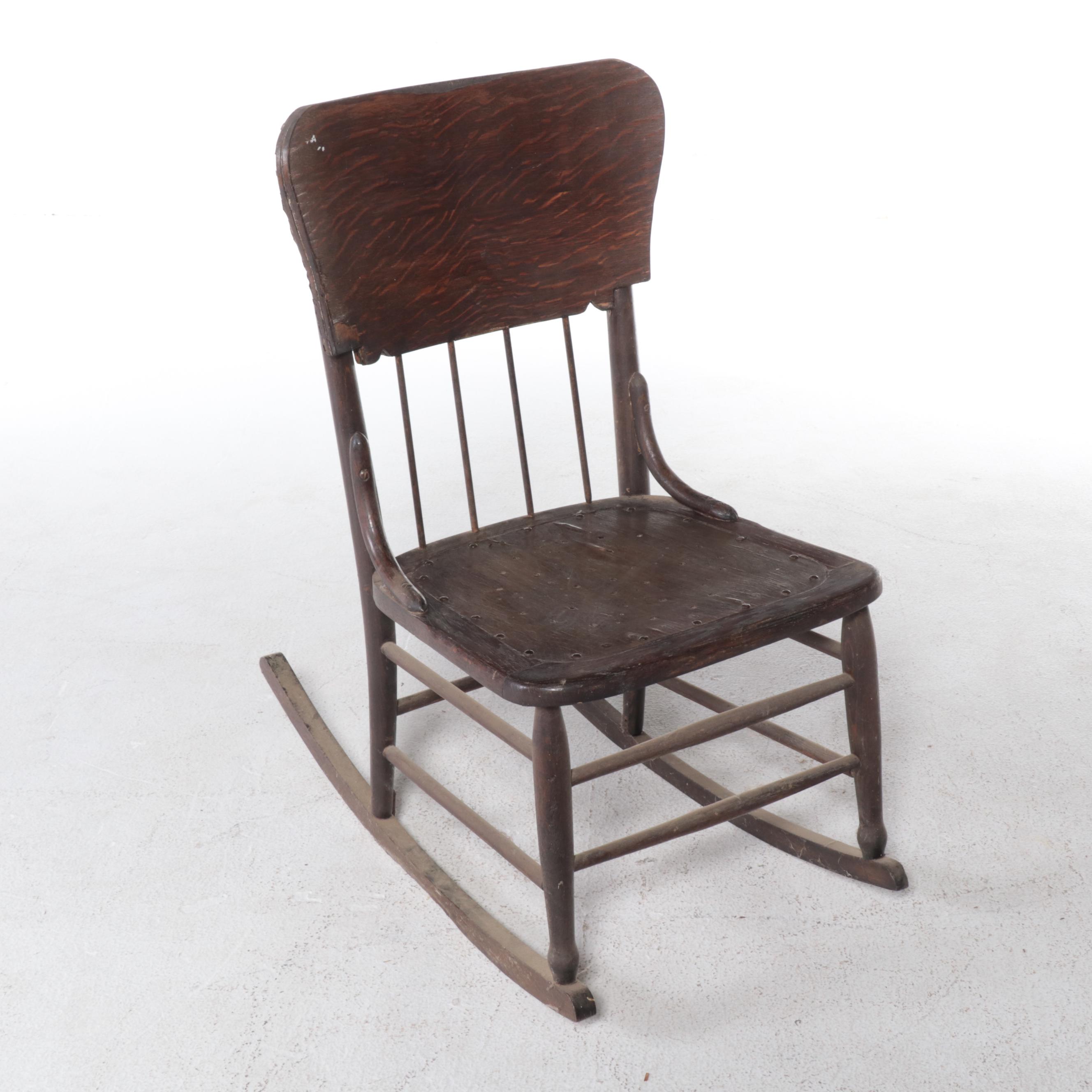 Victorian Caned Rocker and Quartersawn Oak Example, Late 19th/Early 20th Century