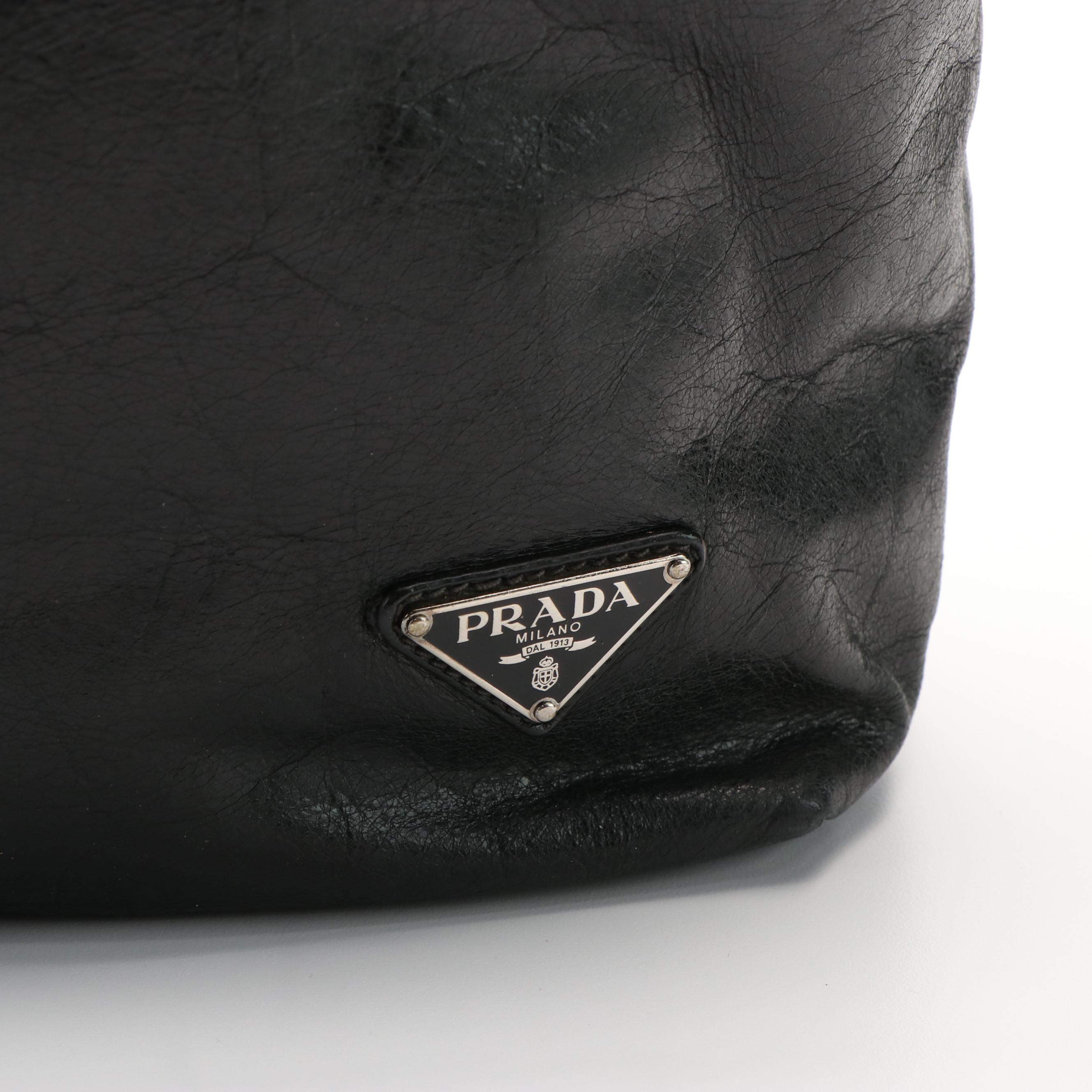 Prada Vitello Daino Black Calfskin Convertible Shopper Tote