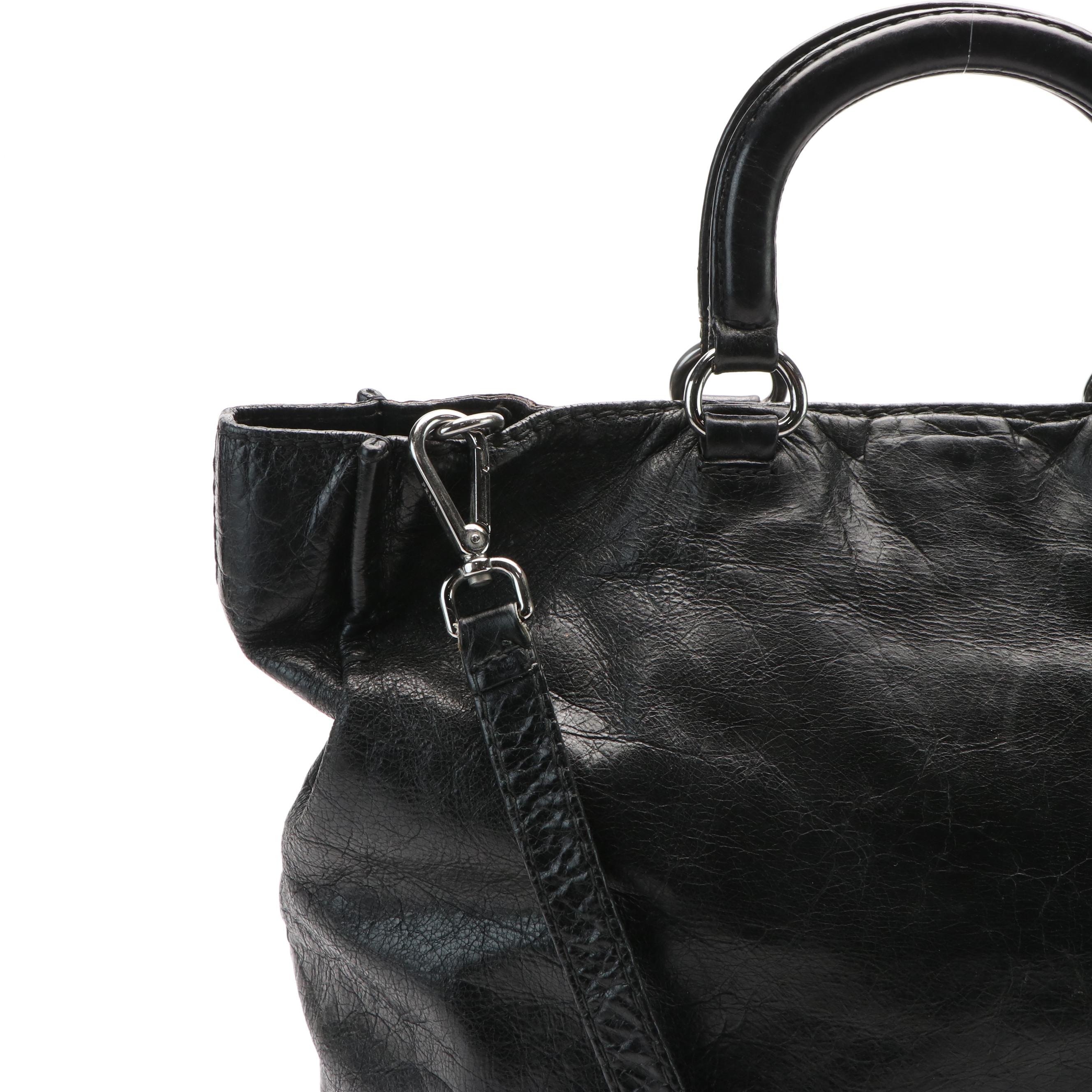 Prada Vitello Daino Black Calfskin Convertible Shopper Tote