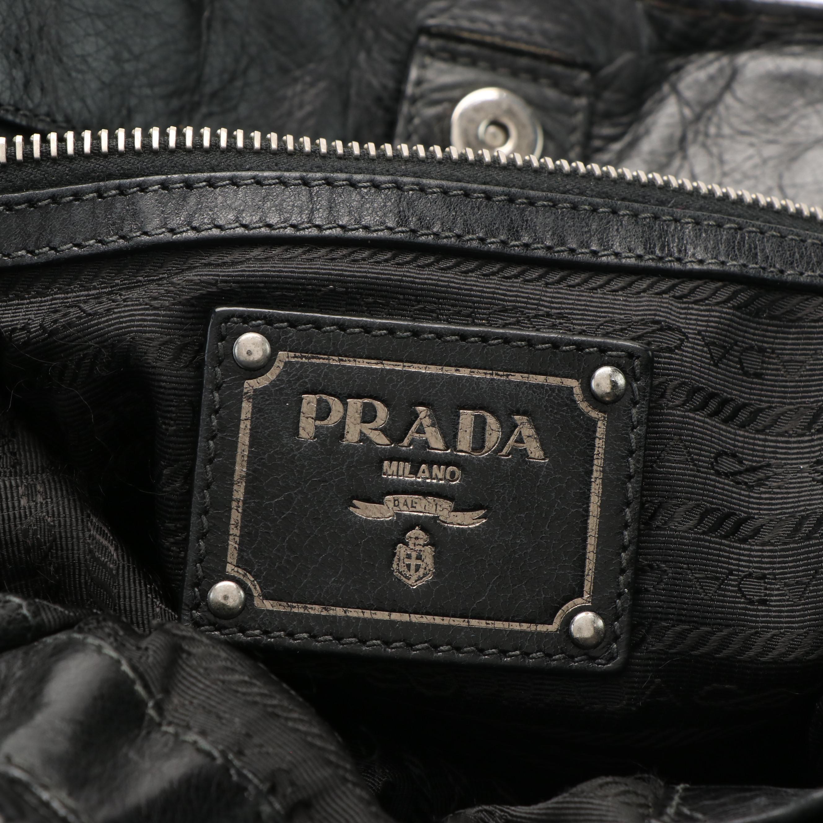 Prada Vitello Daino Black Calfskin Convertible Shopper Tote