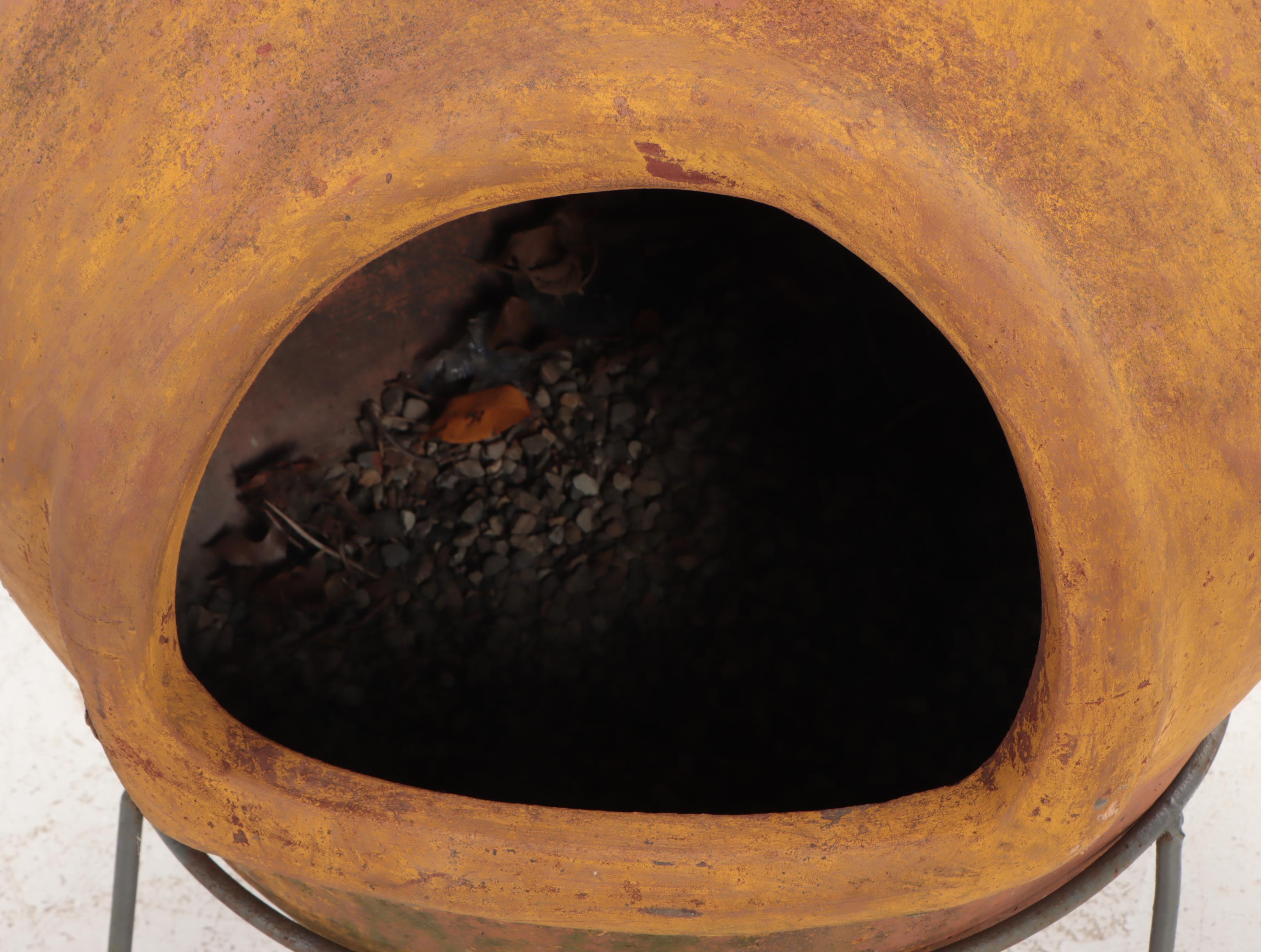 Hand-Crafted Earthenware Chiminea With Metal Stand