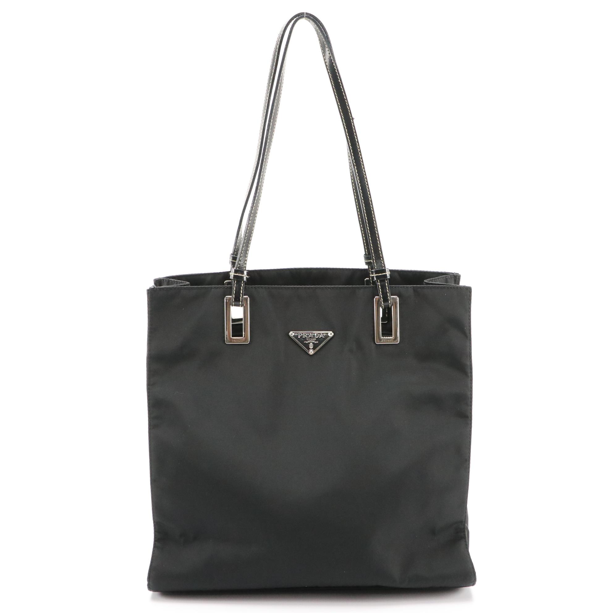Prada Black Tessuto Nylon Shoulder Bag with Leather Straps