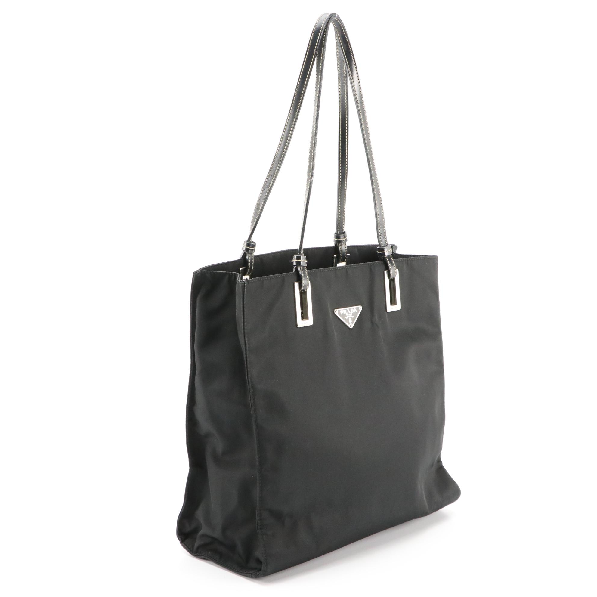 Prada Black Tessuto Nylon Shoulder Bag with Leather Straps