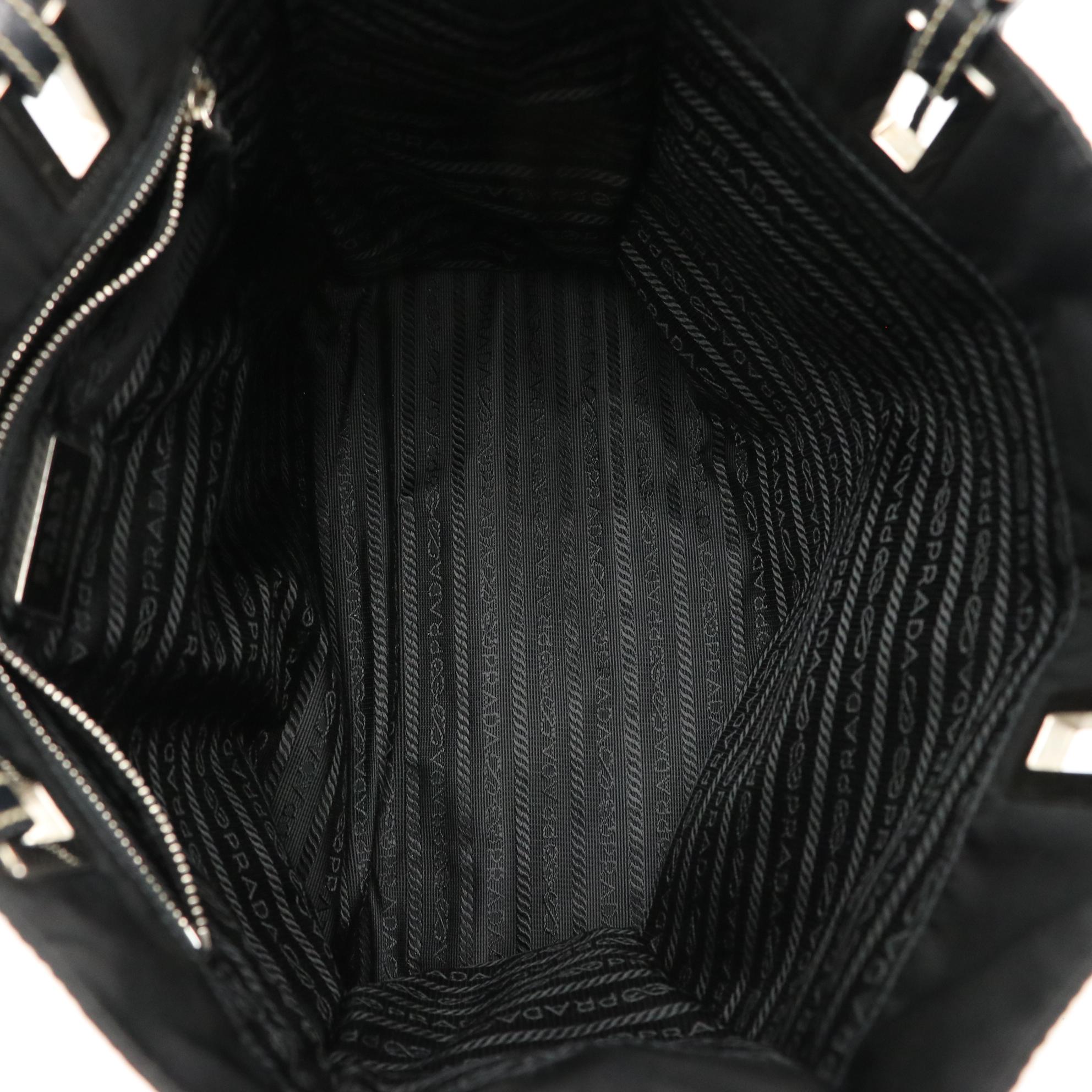 Prada Black Tessuto Nylon Shoulder Bag with Leather Straps
