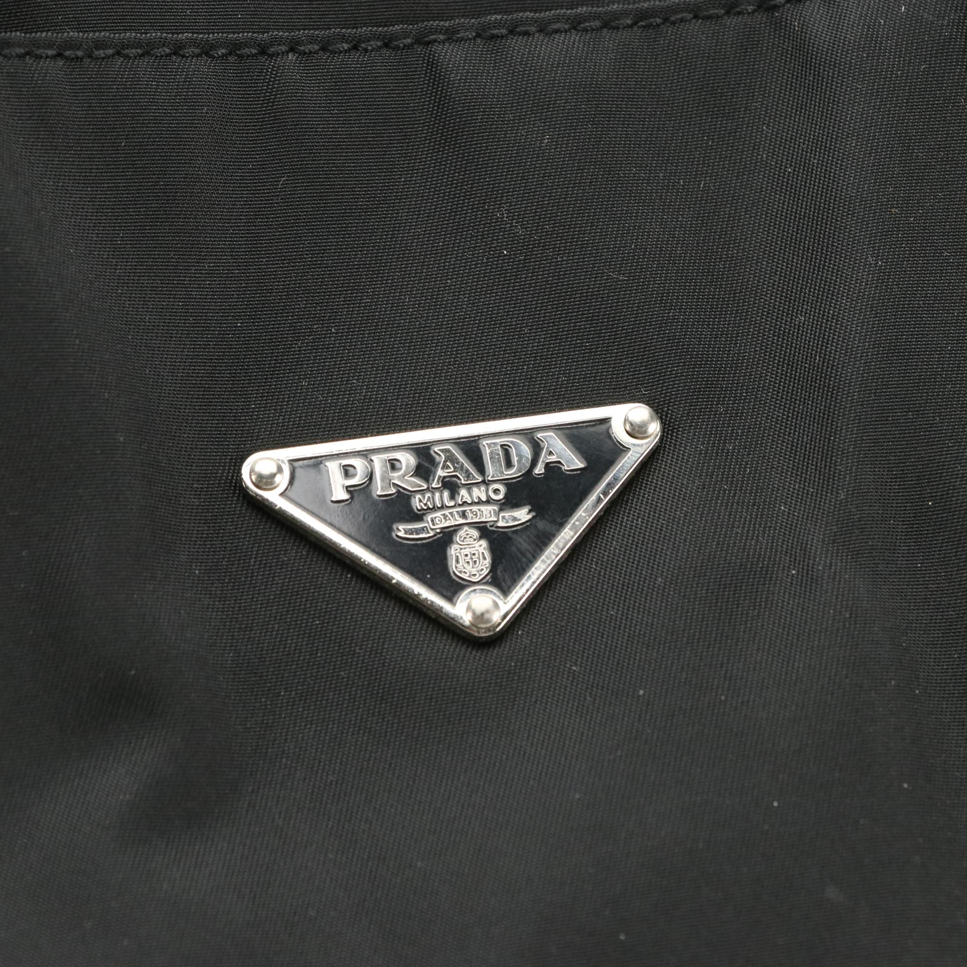 Prada Black Tessuto Nylon Shoulder Bag with Leather Straps