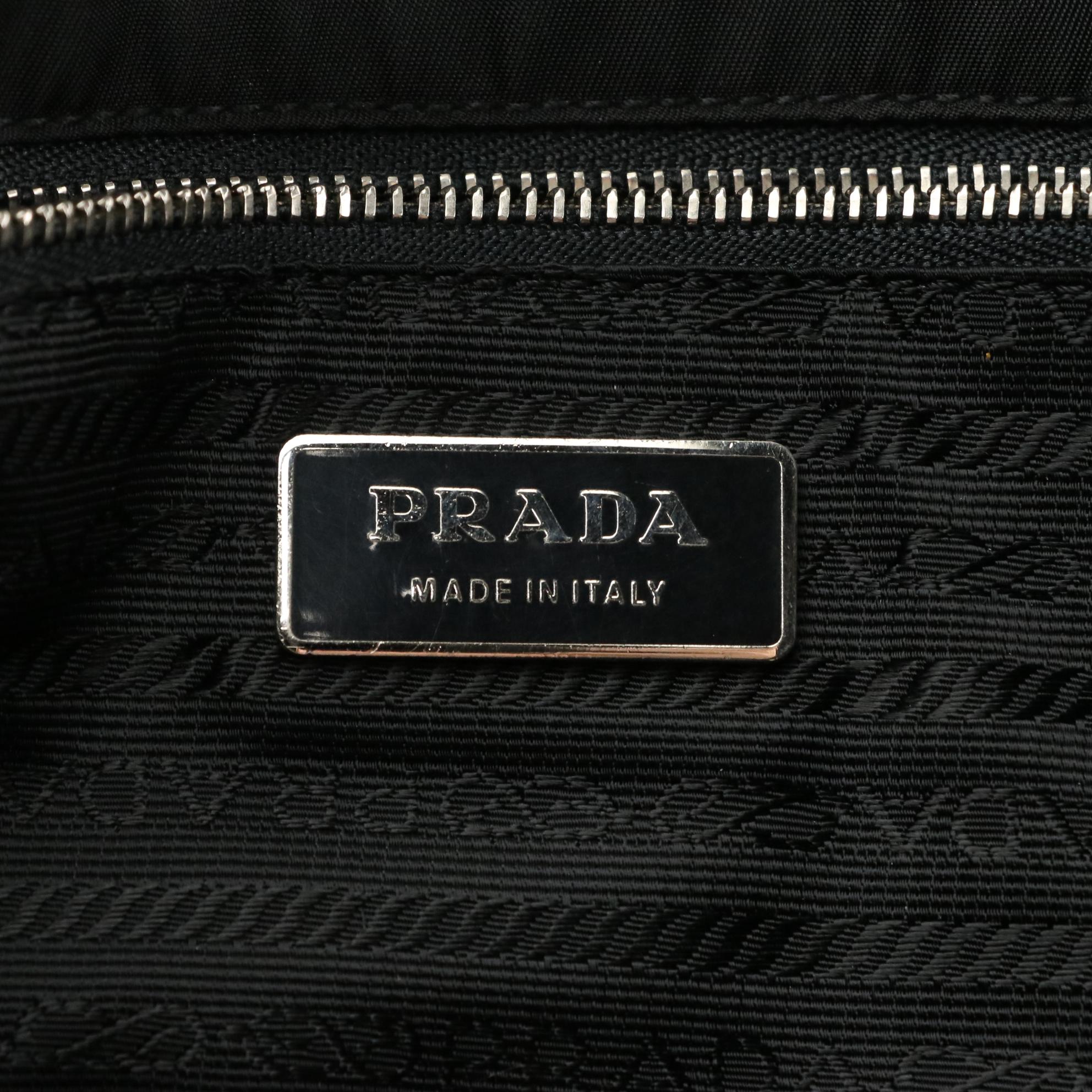 Prada Black Tessuto Nylon Shoulder Bag with Leather Straps