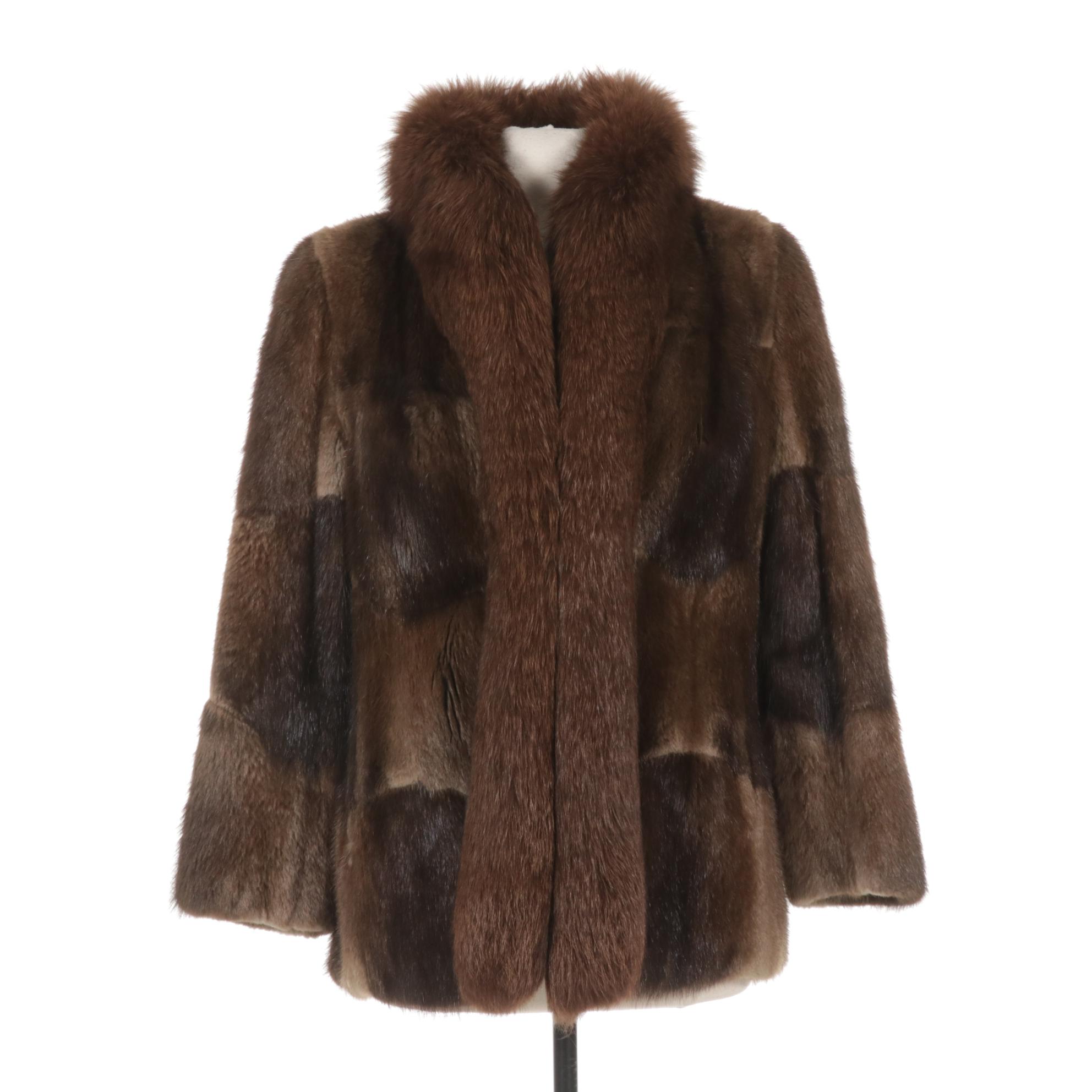 Muskrat Fur Jacket with Fox Fur Collar