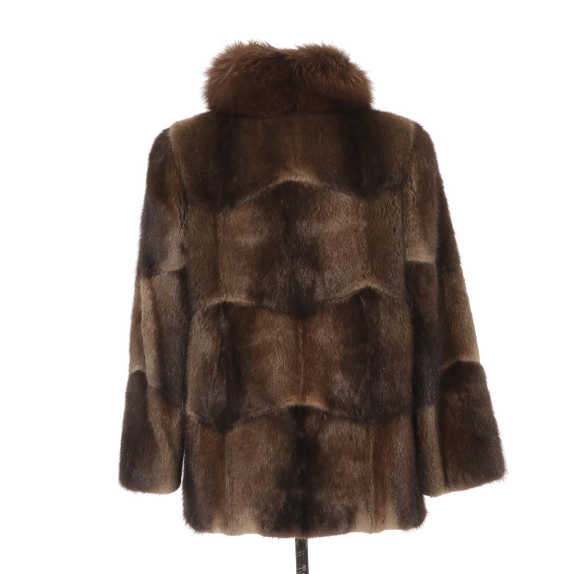 Muskrat Fur Jacket with Fox Fur Collar