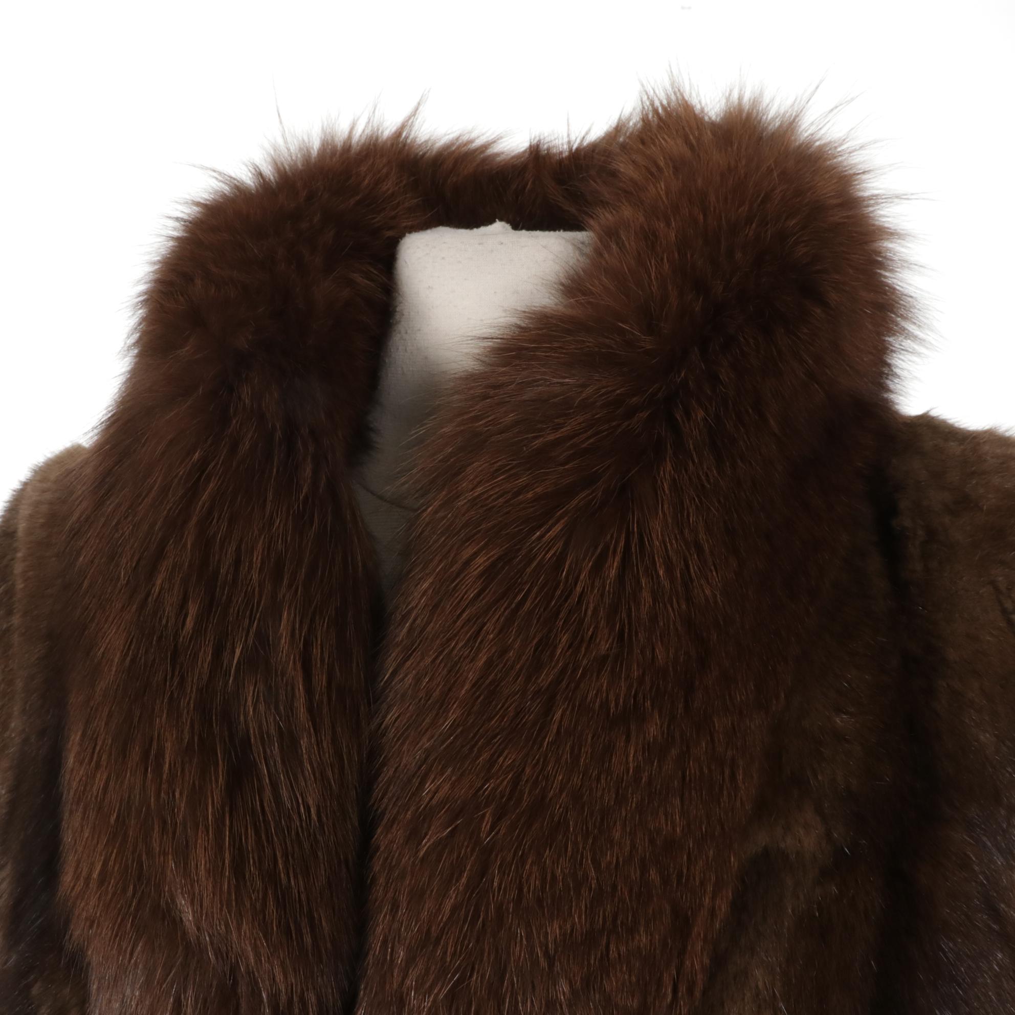 Muskrat Fur Jacket with Fox Fur Collar