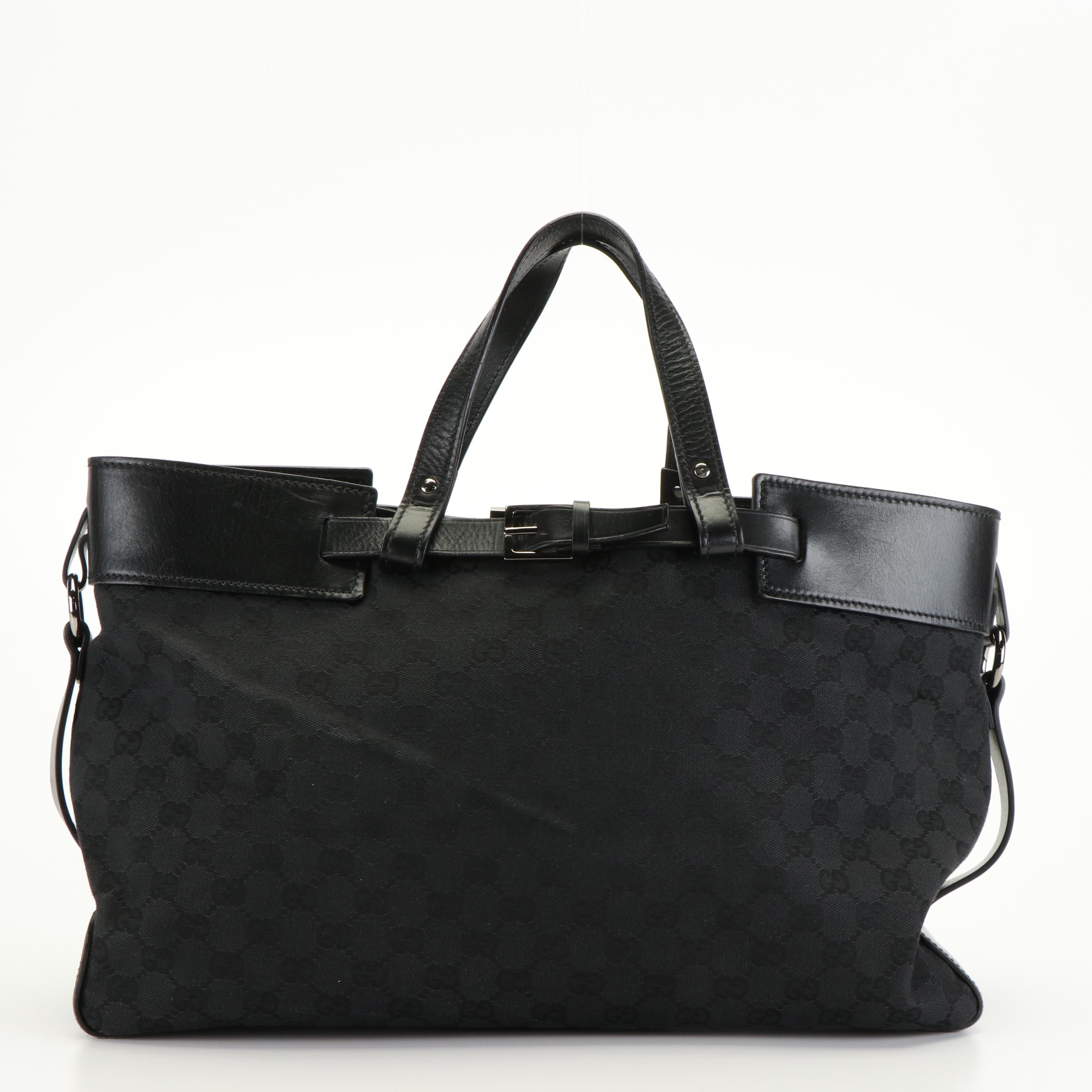 Gucci Abbey GG Black Canvas Tote Bag