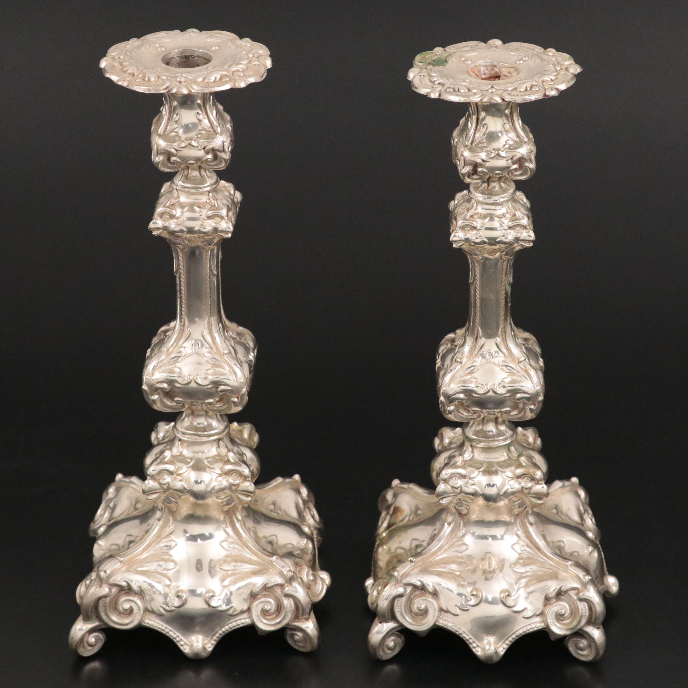 Baroque Style Silver Plate Candlesticks