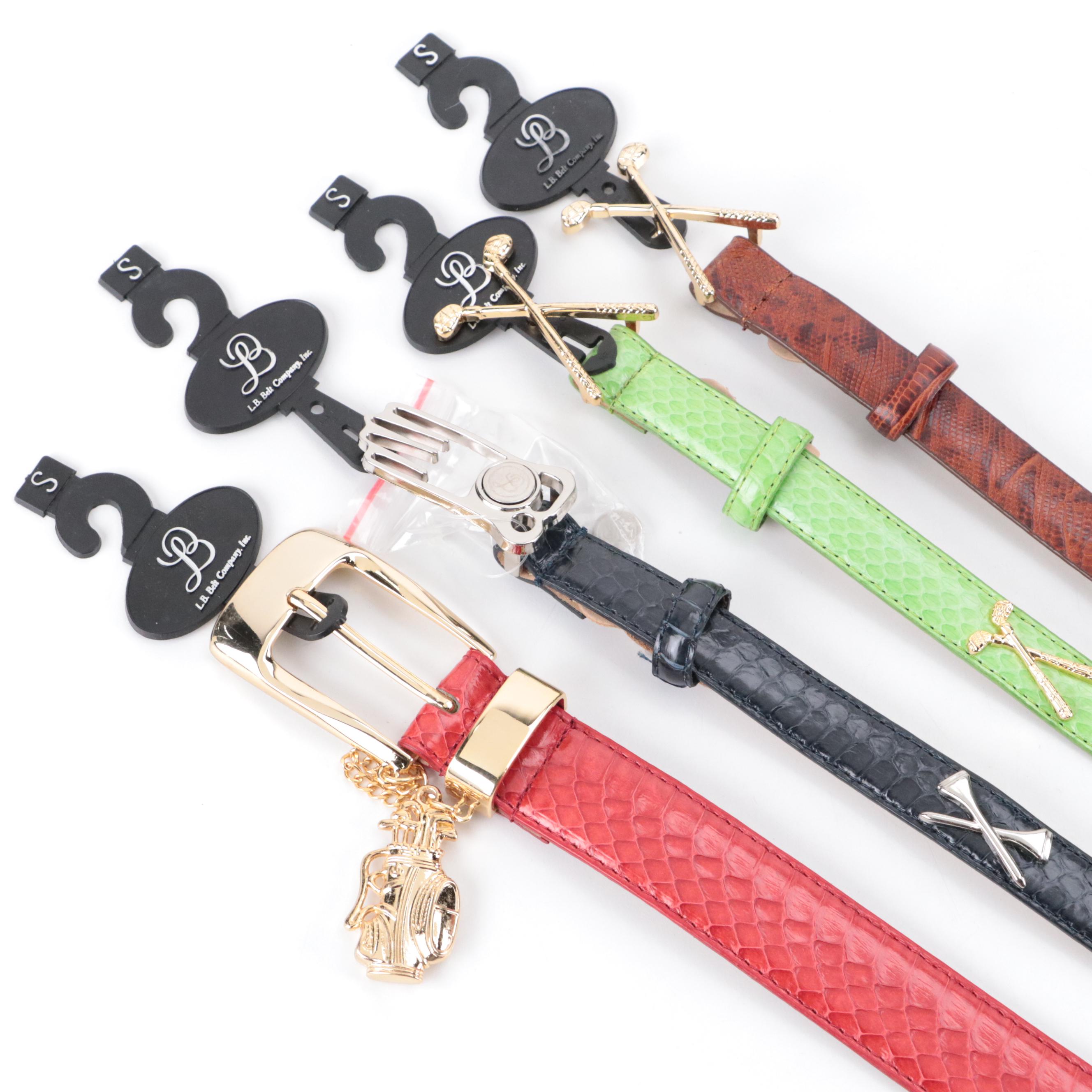 L. B. Belt Company Snakeskin and Leather Belts, New in Packaging