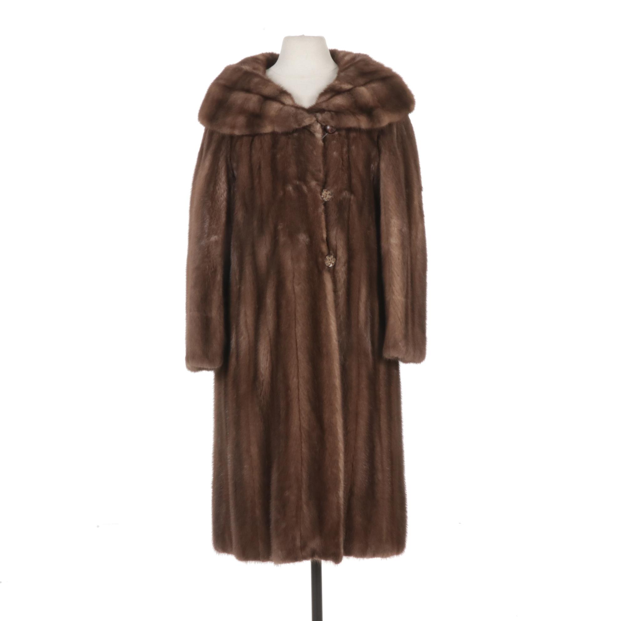 Chestnut Mink Fur Coat with Silk Interior Lining