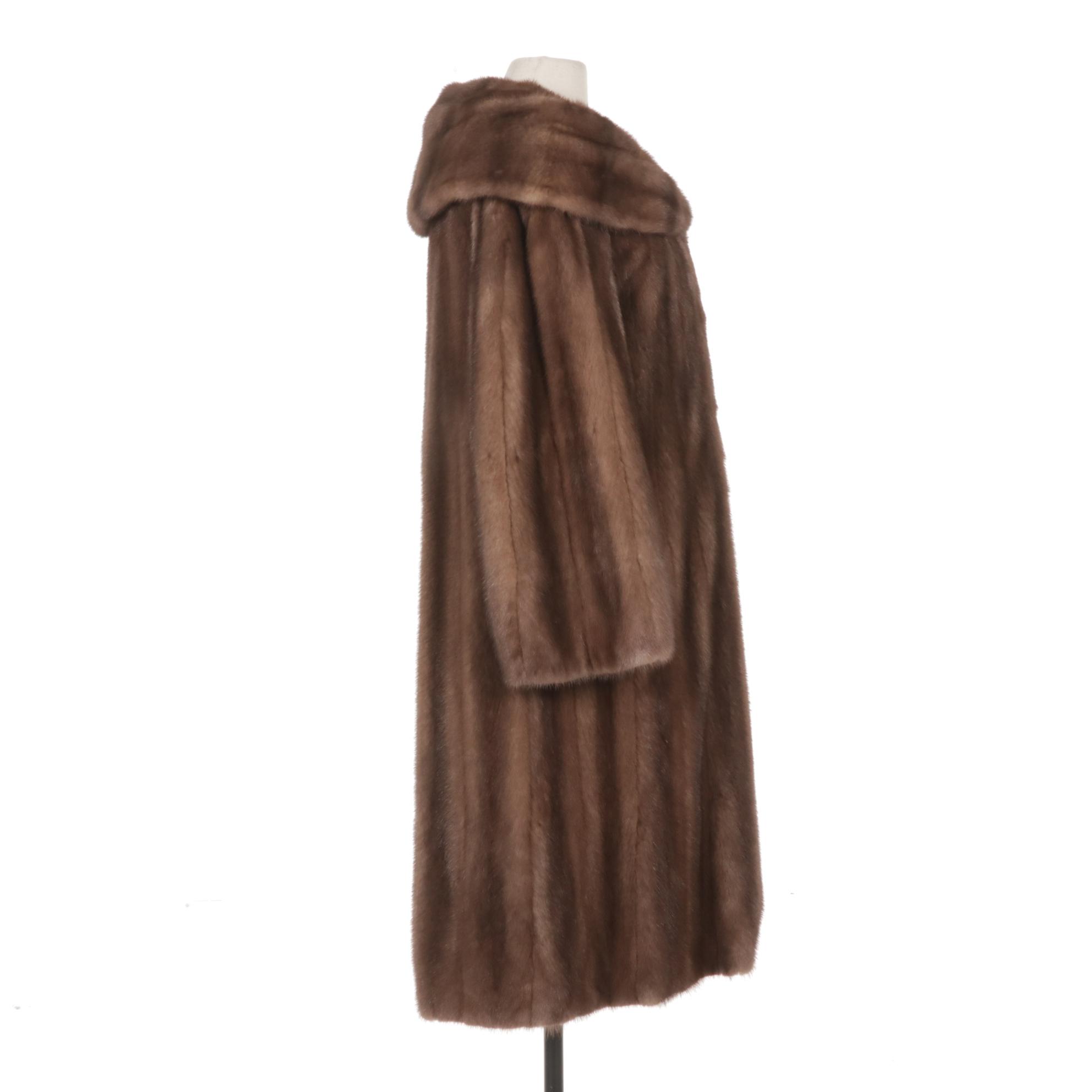 Chestnut Mink Fur Coat with Silk Interior Lining