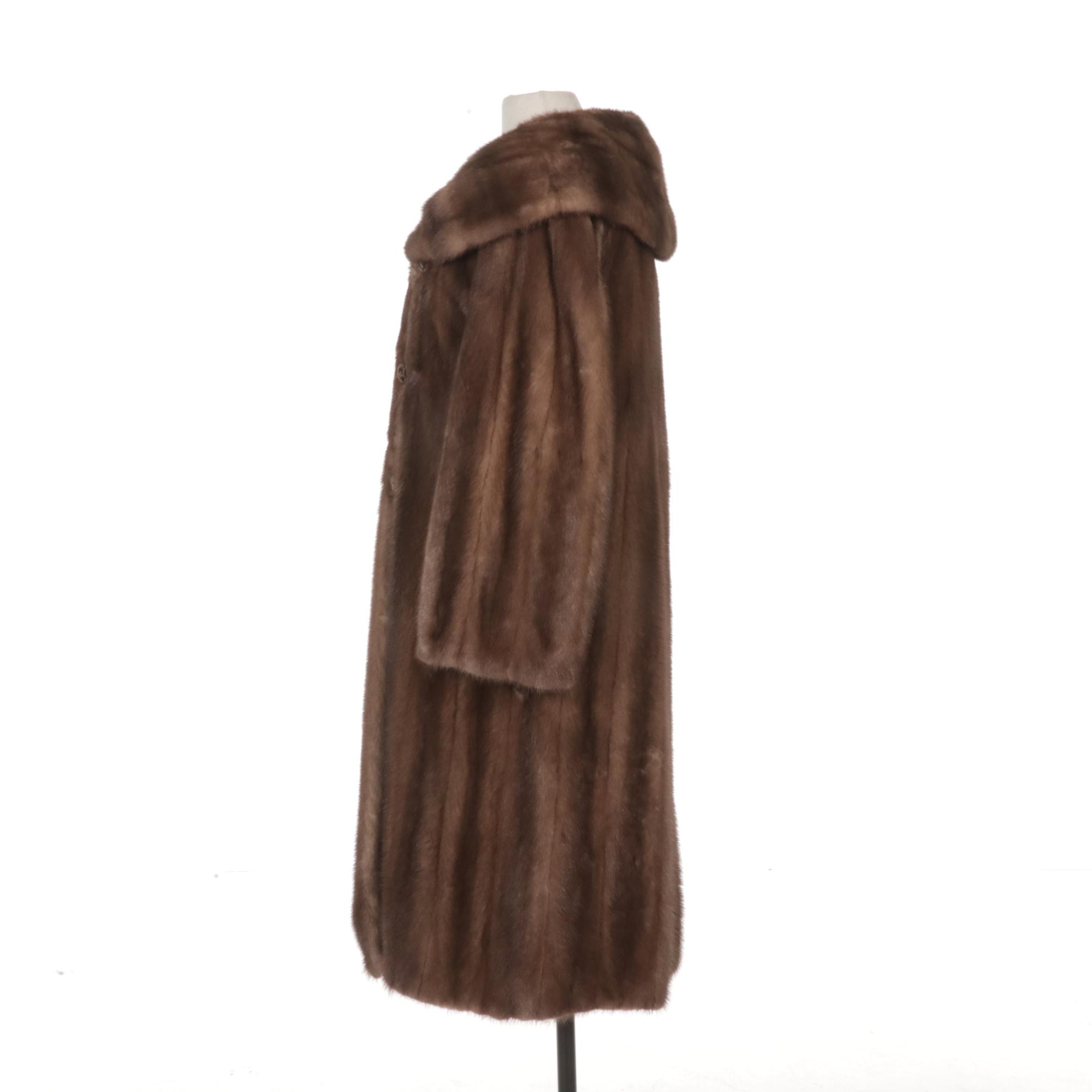 Chestnut Mink Fur Coat with Silk Interior Lining