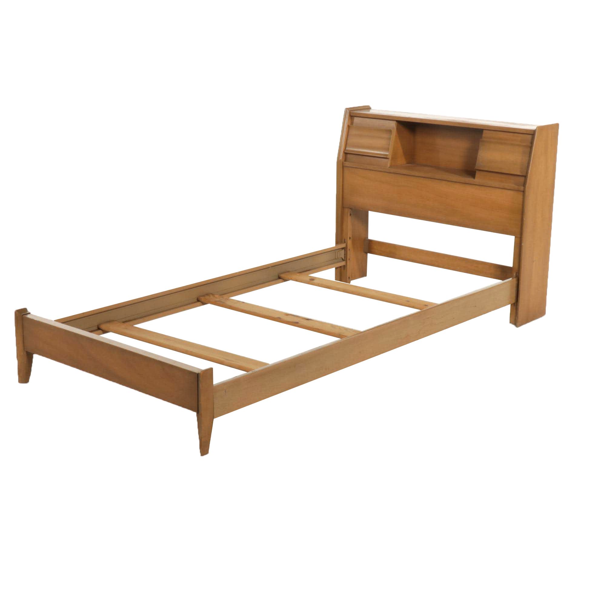 Mid Century Modern Twin Size Bed with Storage Headboard