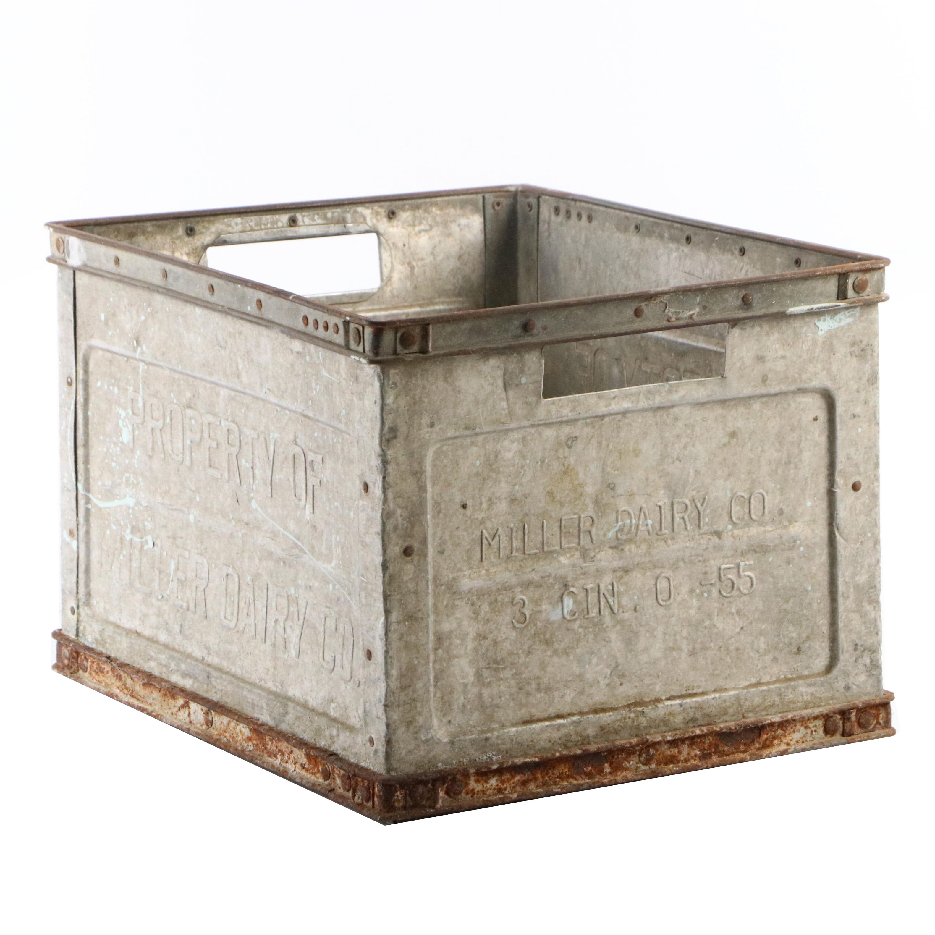 Miller Dairy Co. Metal Bottle Crate, Mid-20th Century