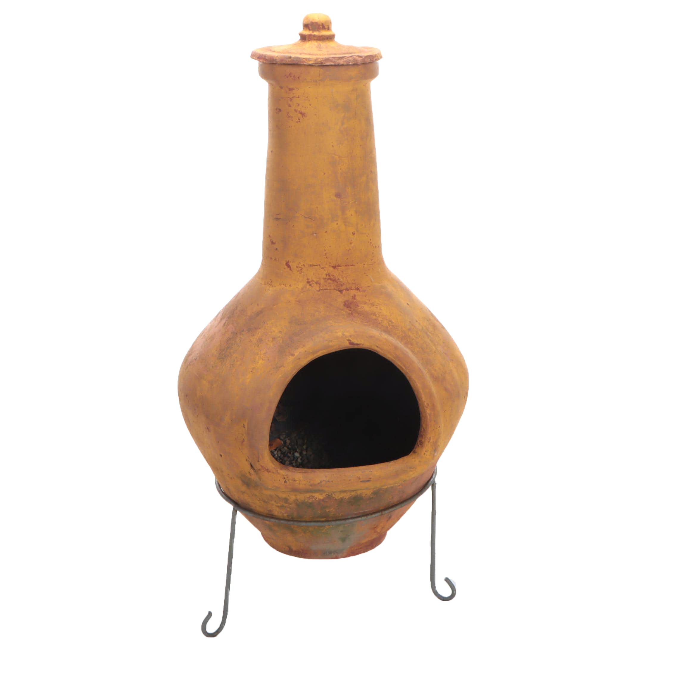 Hand-Crafted Earthenware Chiminea With Metal Stand