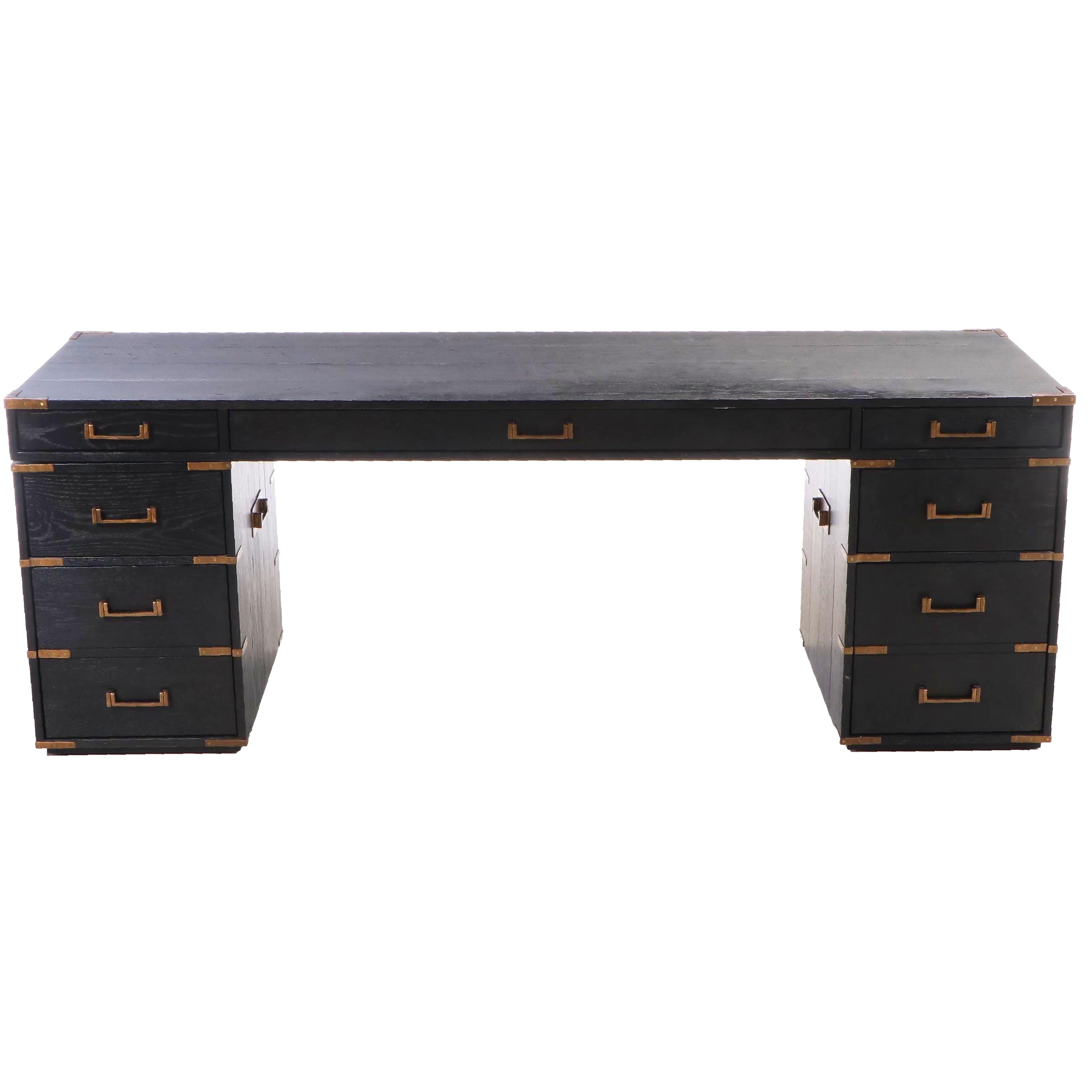 Restoration Hardware Cayden Campaign Desk in Waxed Ebonized Oak and Brass