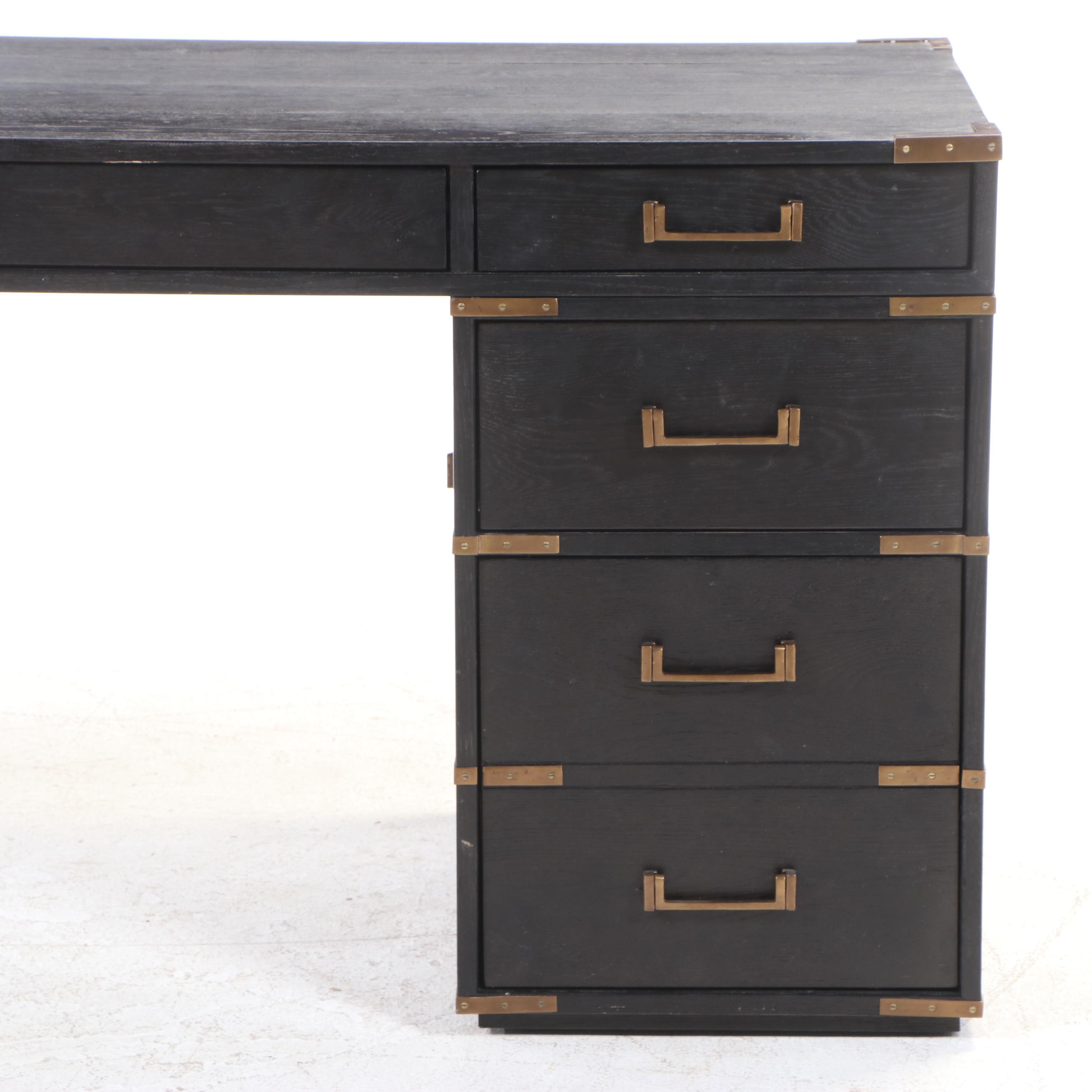 Restoration Hardware Cayden Campaign Desk in Waxed Ebonized Oak and Brass