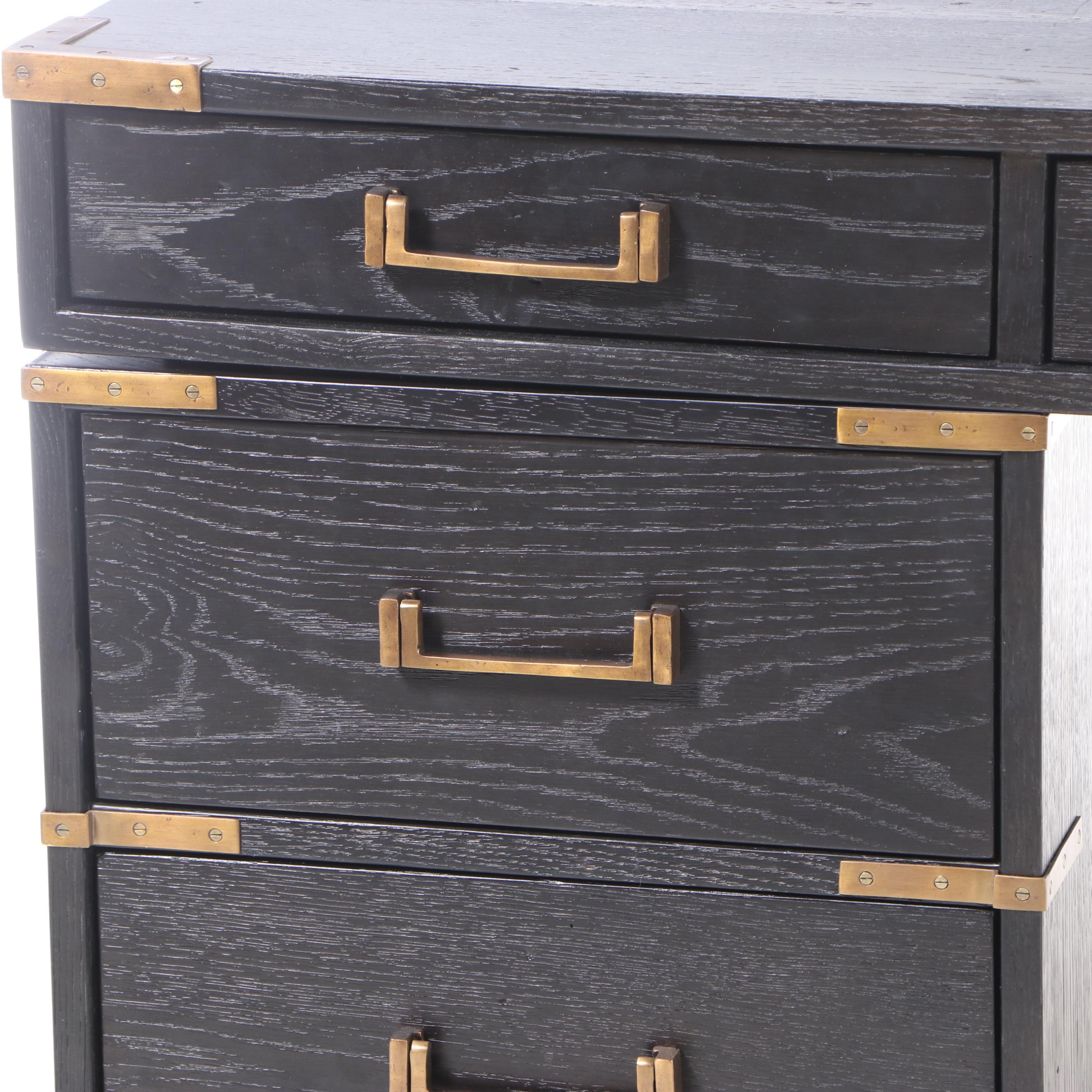 Restoration Hardware Cayden Campaign Desk in Waxed Ebonized Oak and Brass