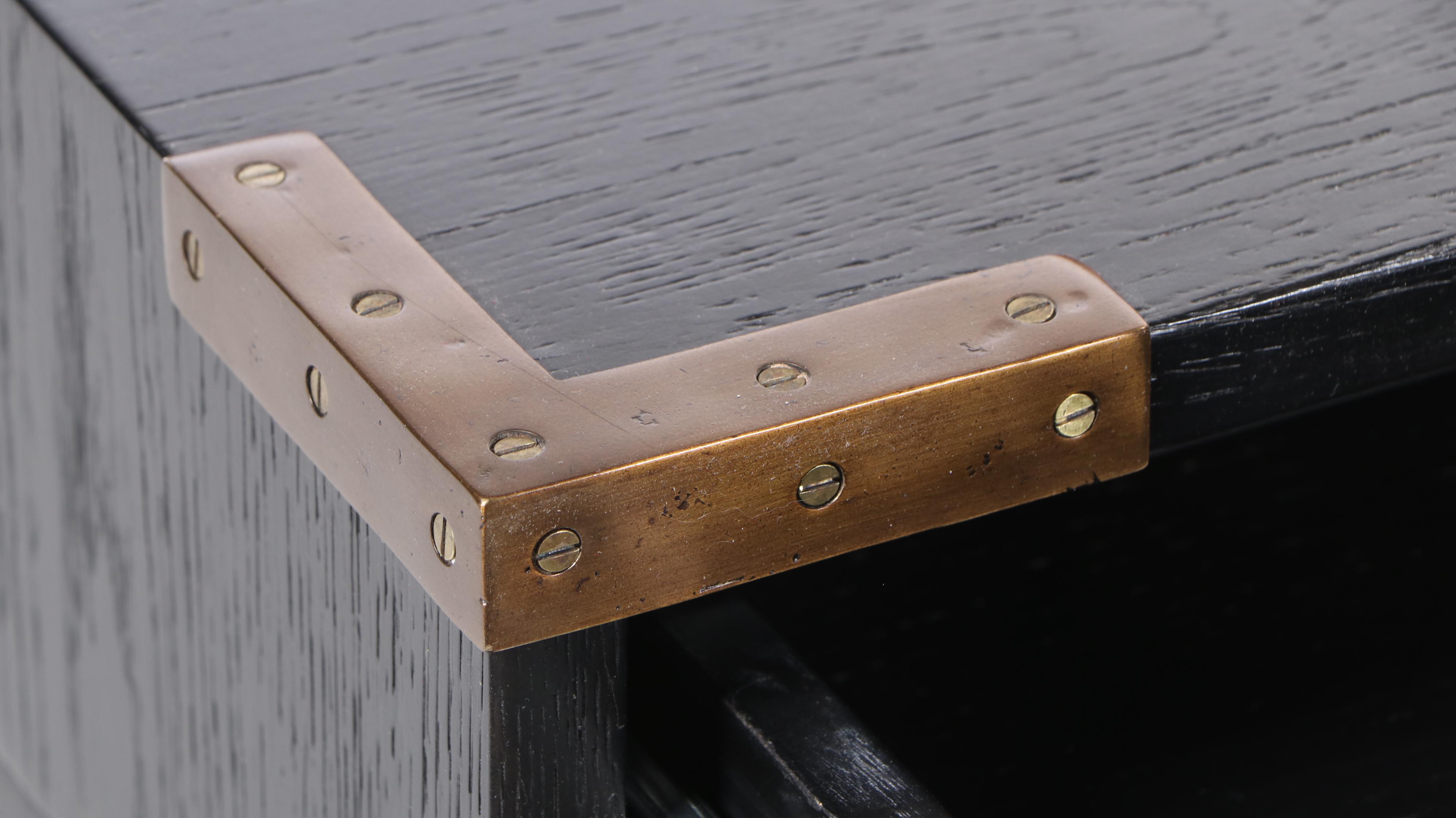 Restoration Hardware Cayden Campaign Desk in Waxed Ebonized Oak and Brass