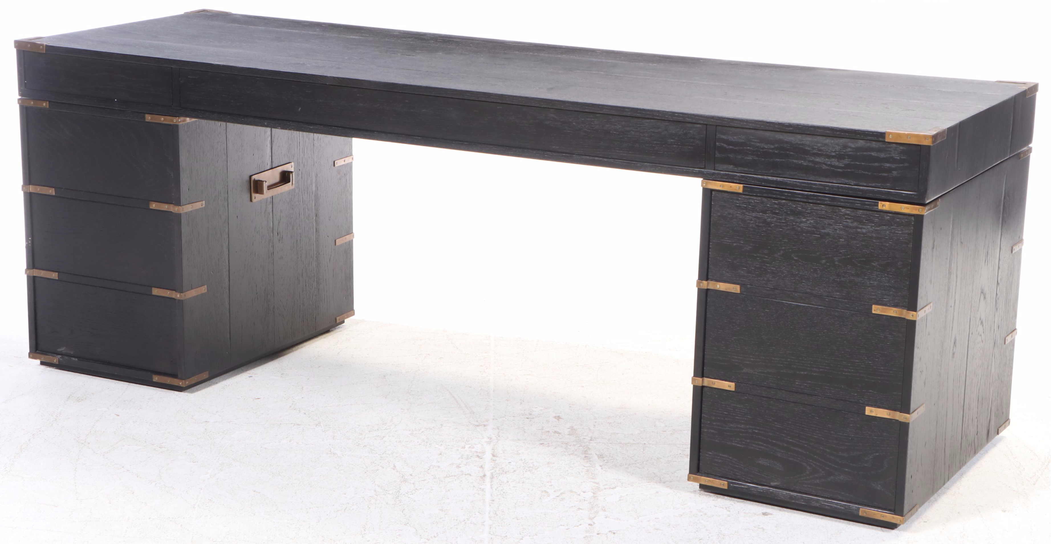 Restoration Hardware Cayden Campaign Desk in Waxed Ebonized Oak and Brass