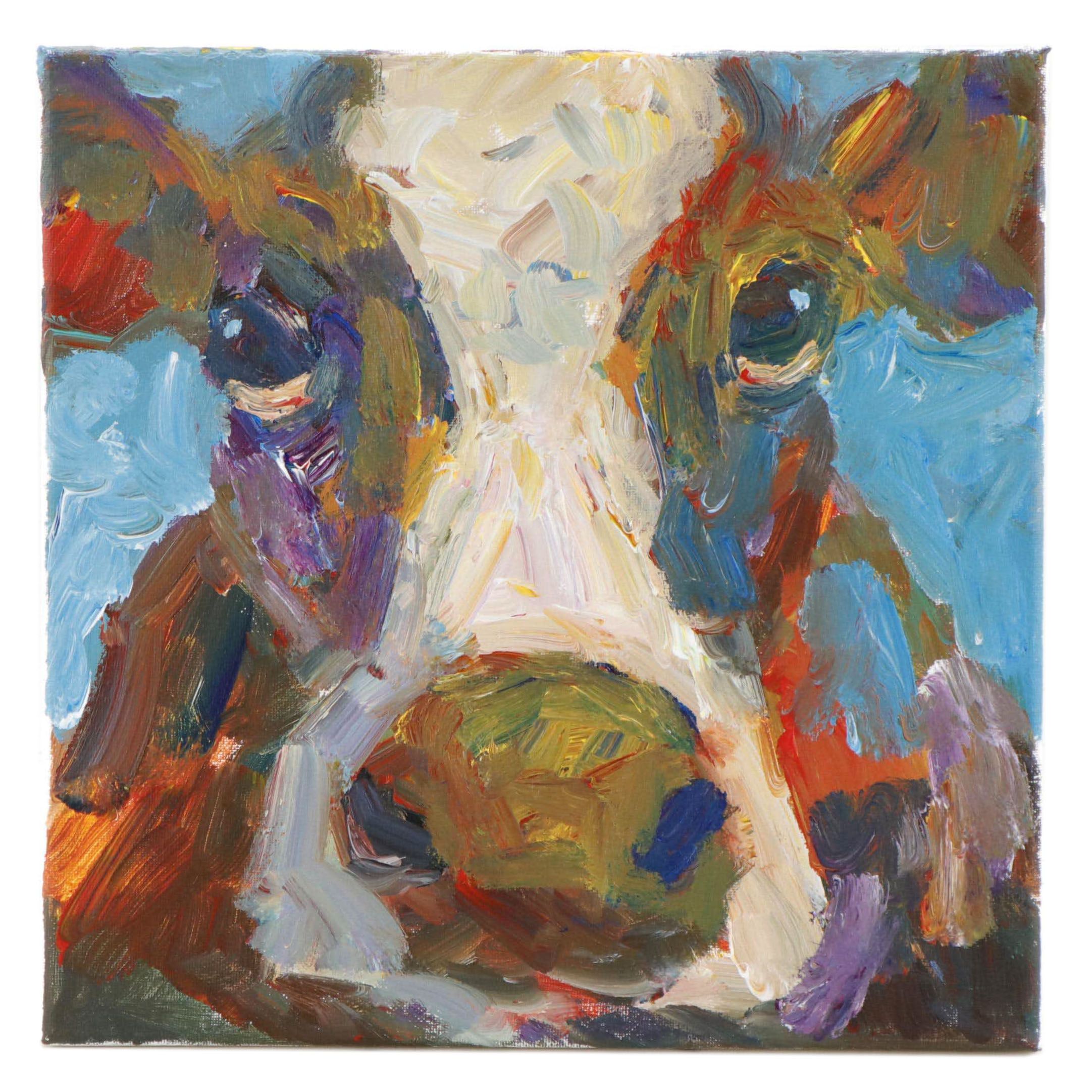 Elle Raines Cow Portrait Acrylic Painting