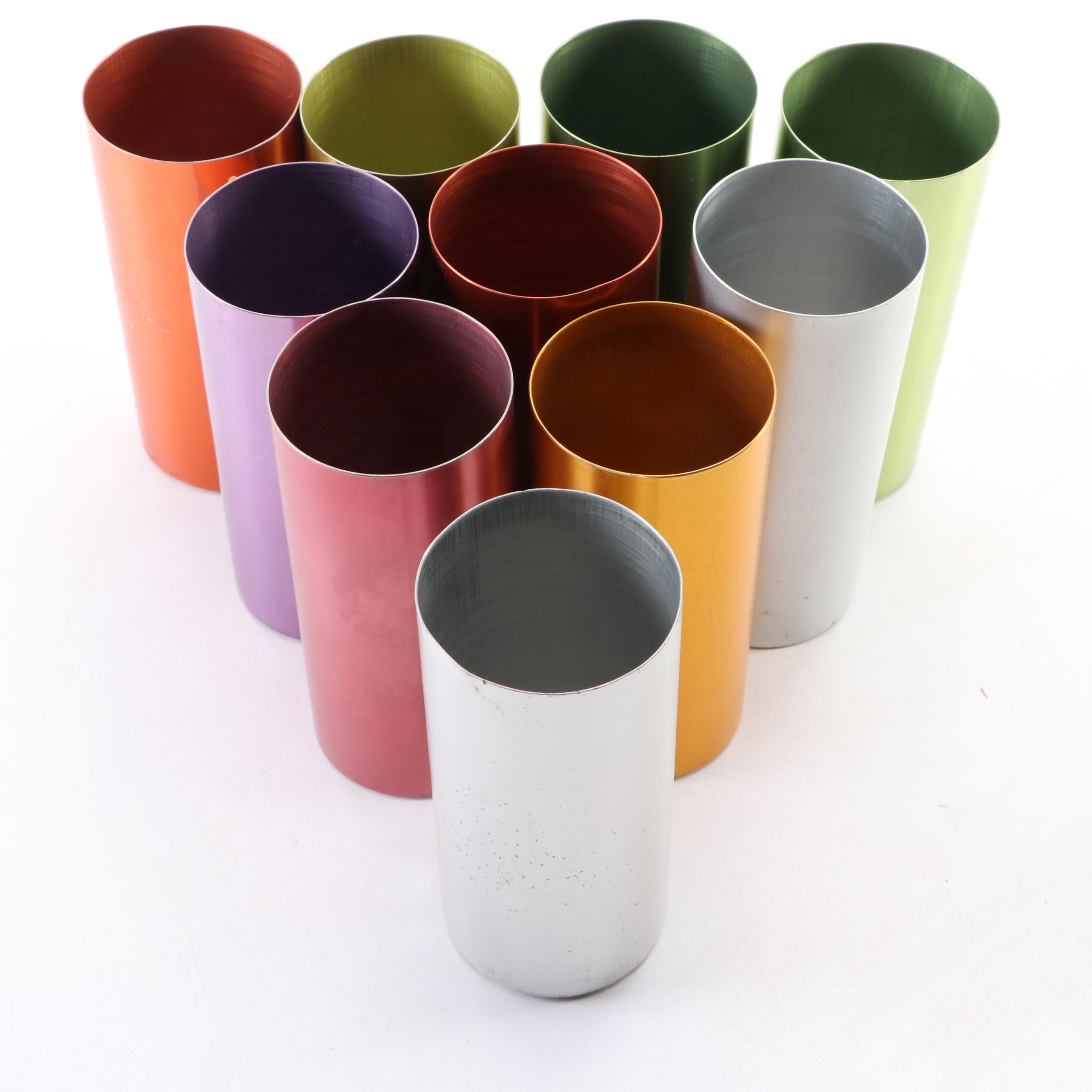 Russel Wright Earthenware Dishes with Perma Hues Metallic Aluminum Tumblers