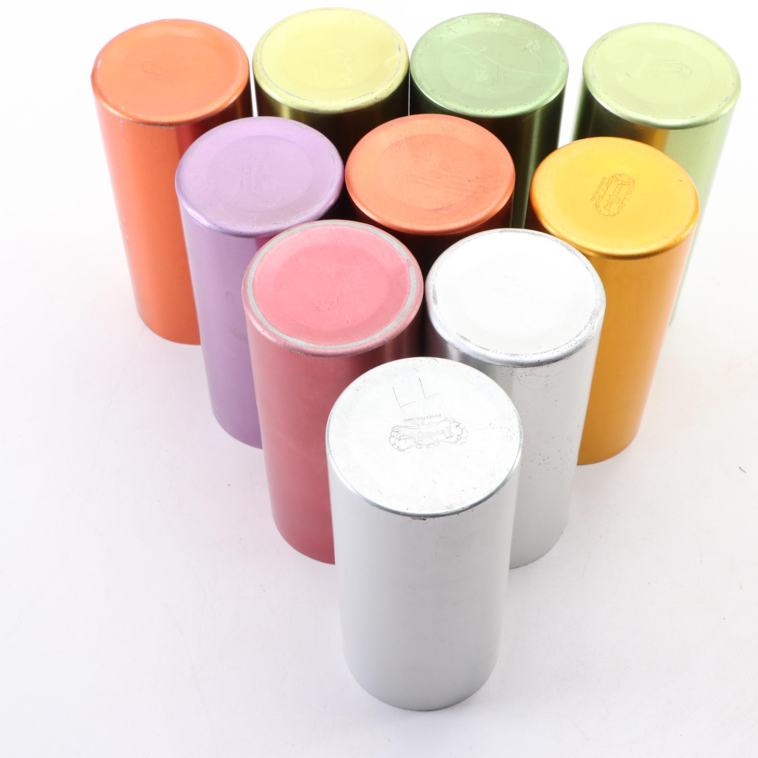 Russel Wright Earthenware Dishes with Perma Hues Metallic Aluminum Tumblers