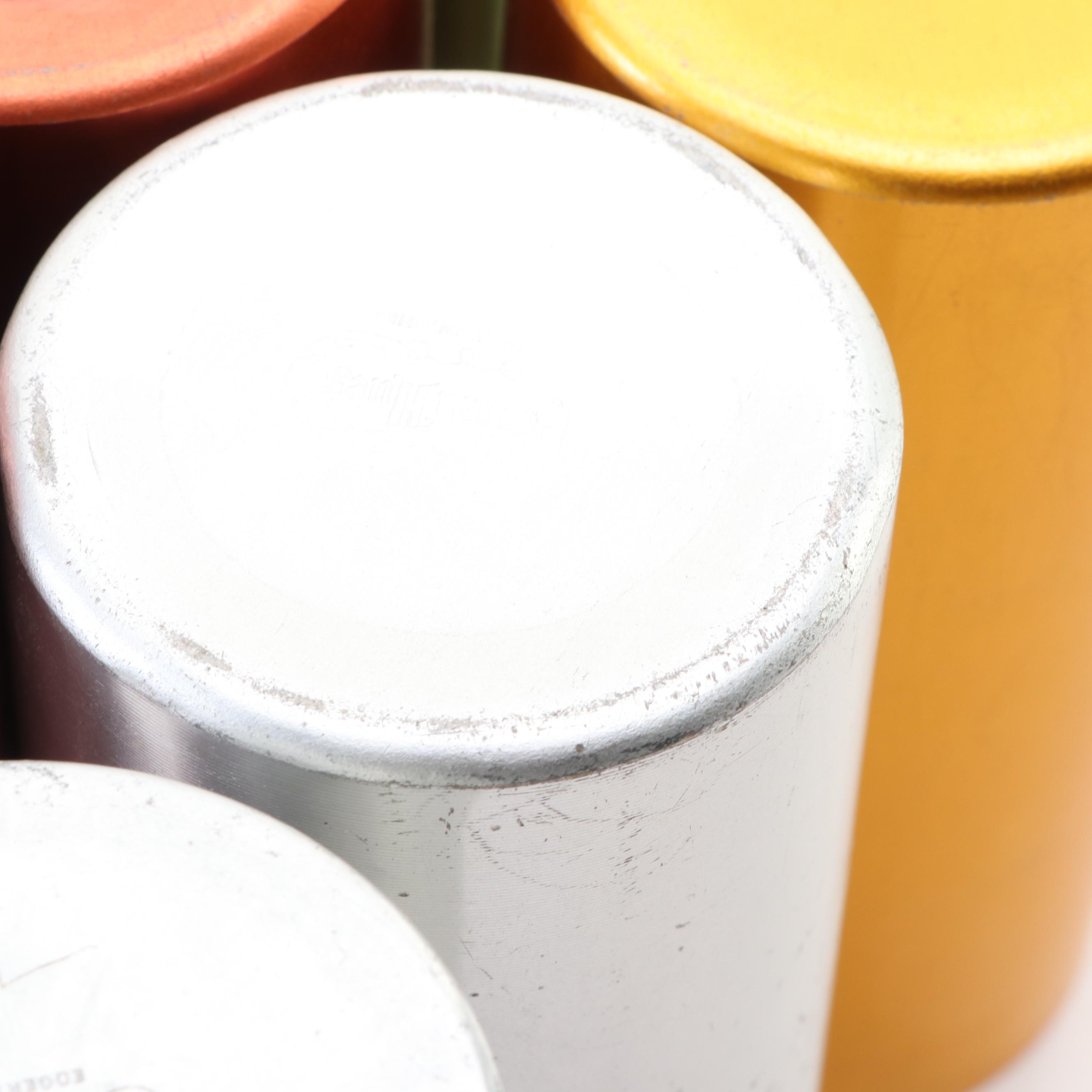 Russel Wright Earthenware Dishes with Perma Hues Metallic Aluminum Tumblers