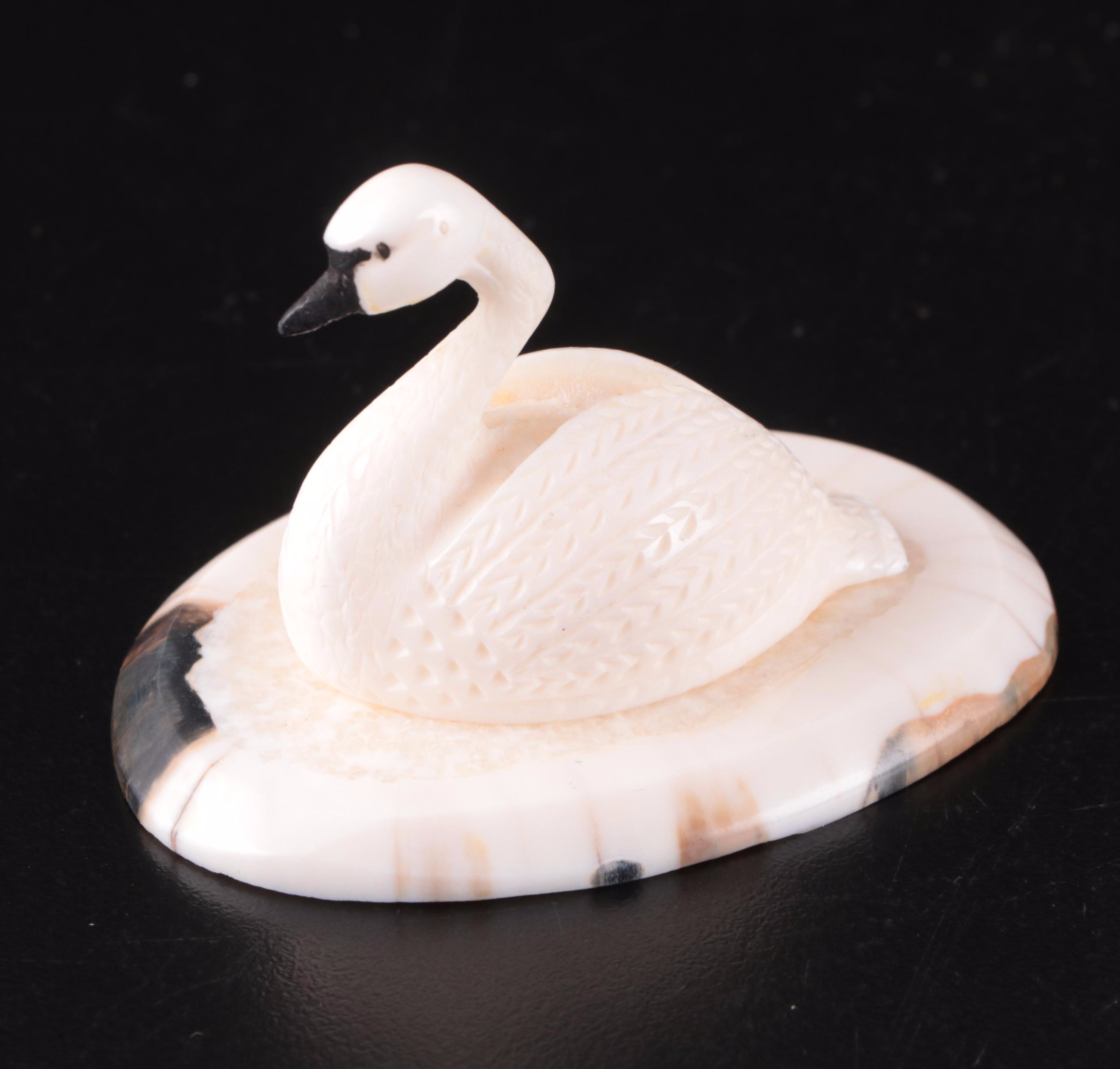 Native Alaskan Hand-Carved Walrus Ivory Weasel, Swan and Whale Figurines