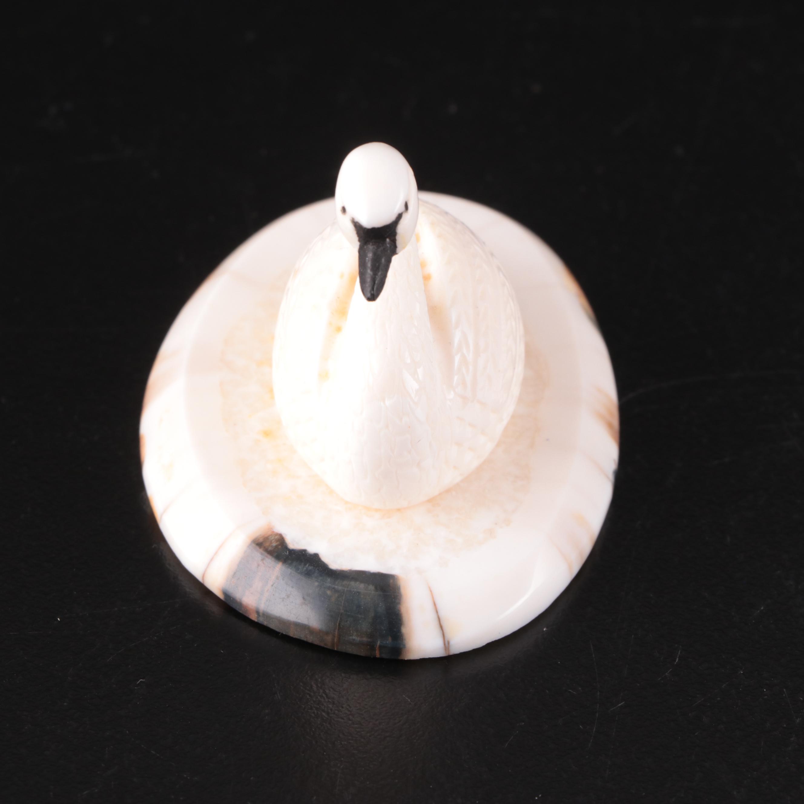 Native Alaskan Hand-Carved Walrus Ivory Weasel, Swan and Whale Figurines