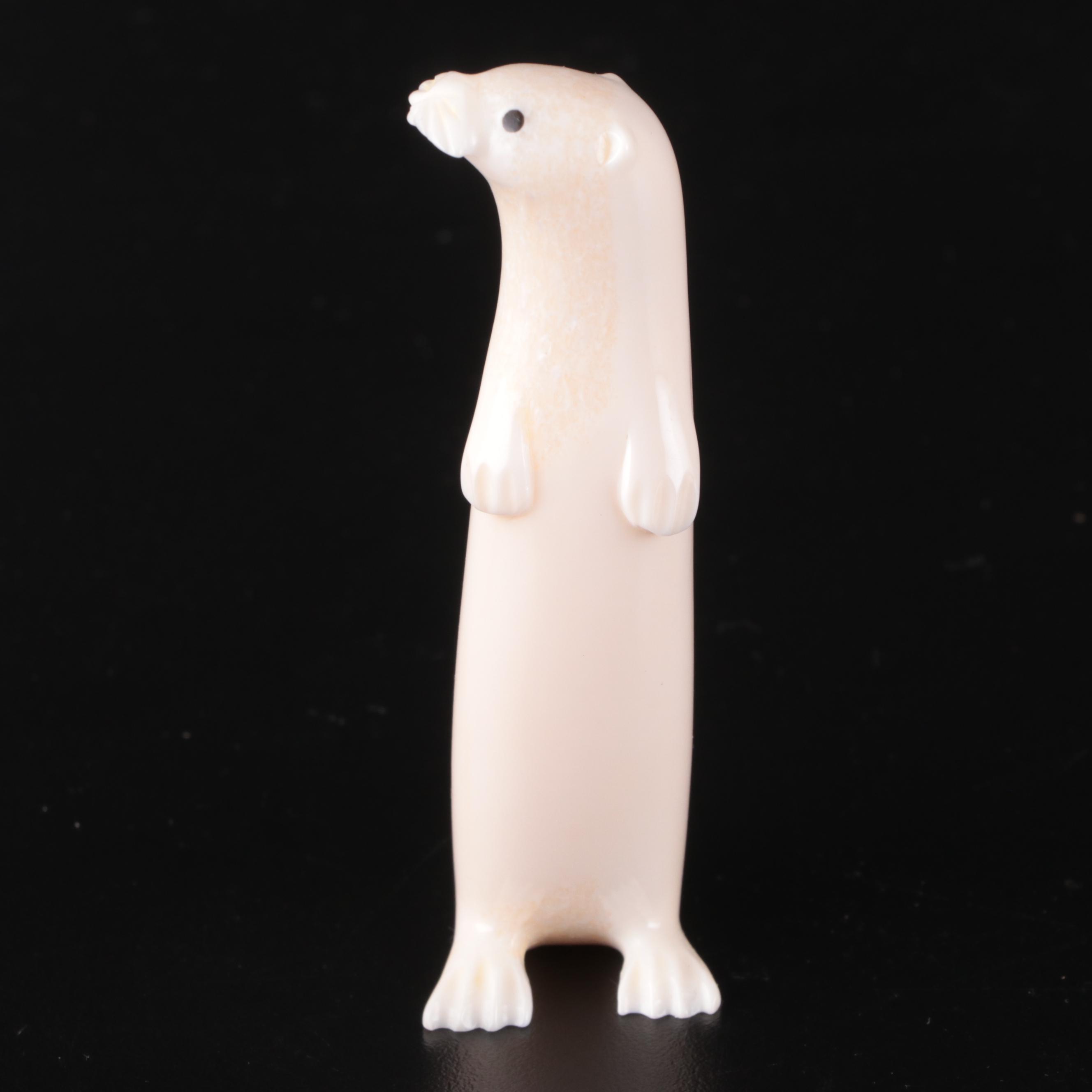 Native Alaskan Hand-Carved Walrus Ivory Weasel, Swan and Whale Figurines