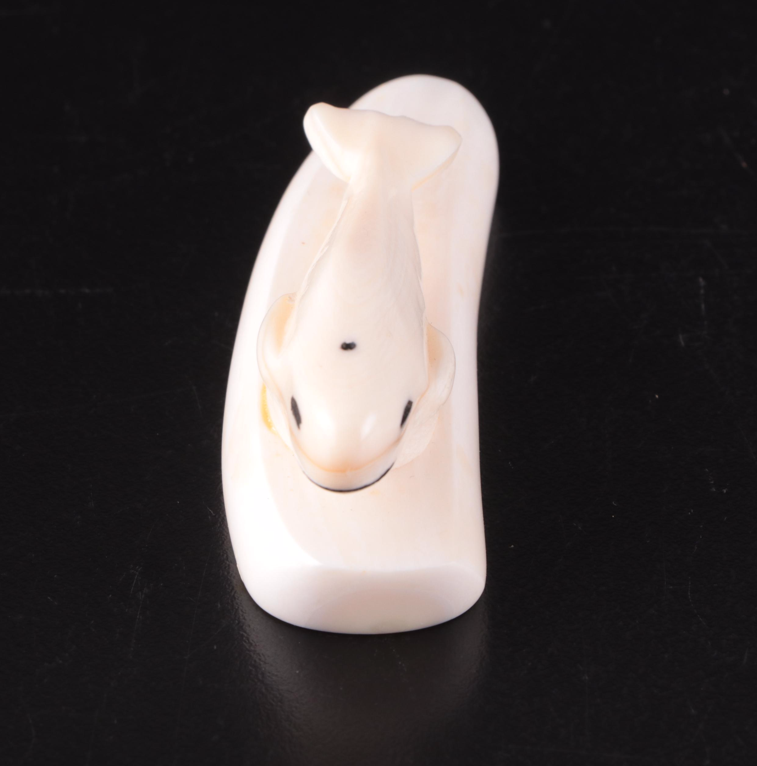 Native Alaskan Hand-Carved Walrus Ivory Weasel, Swan and Whale Figurines