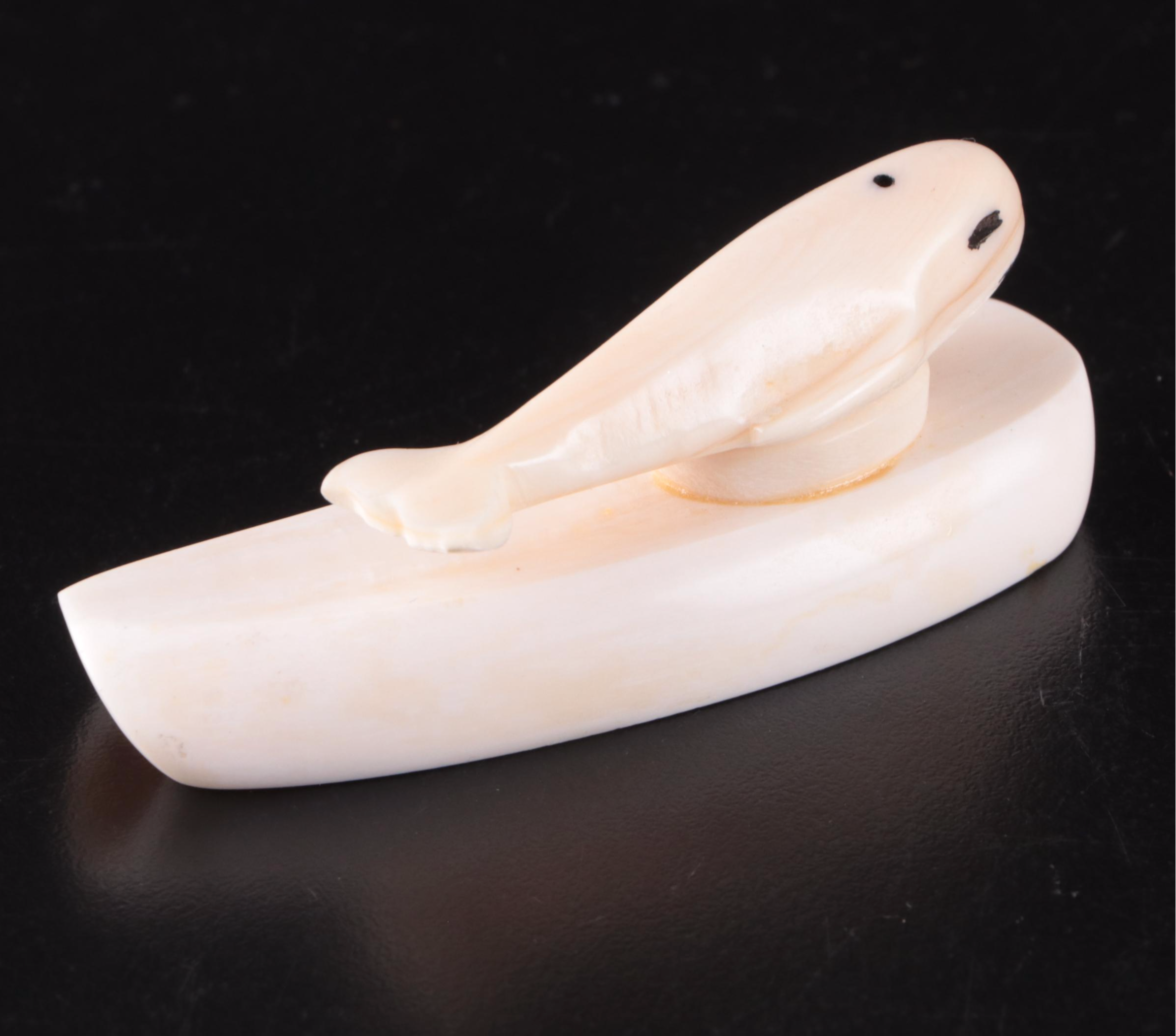 Native Alaskan Hand-Carved Walrus Ivory Weasel, Swan and Whale Figurines