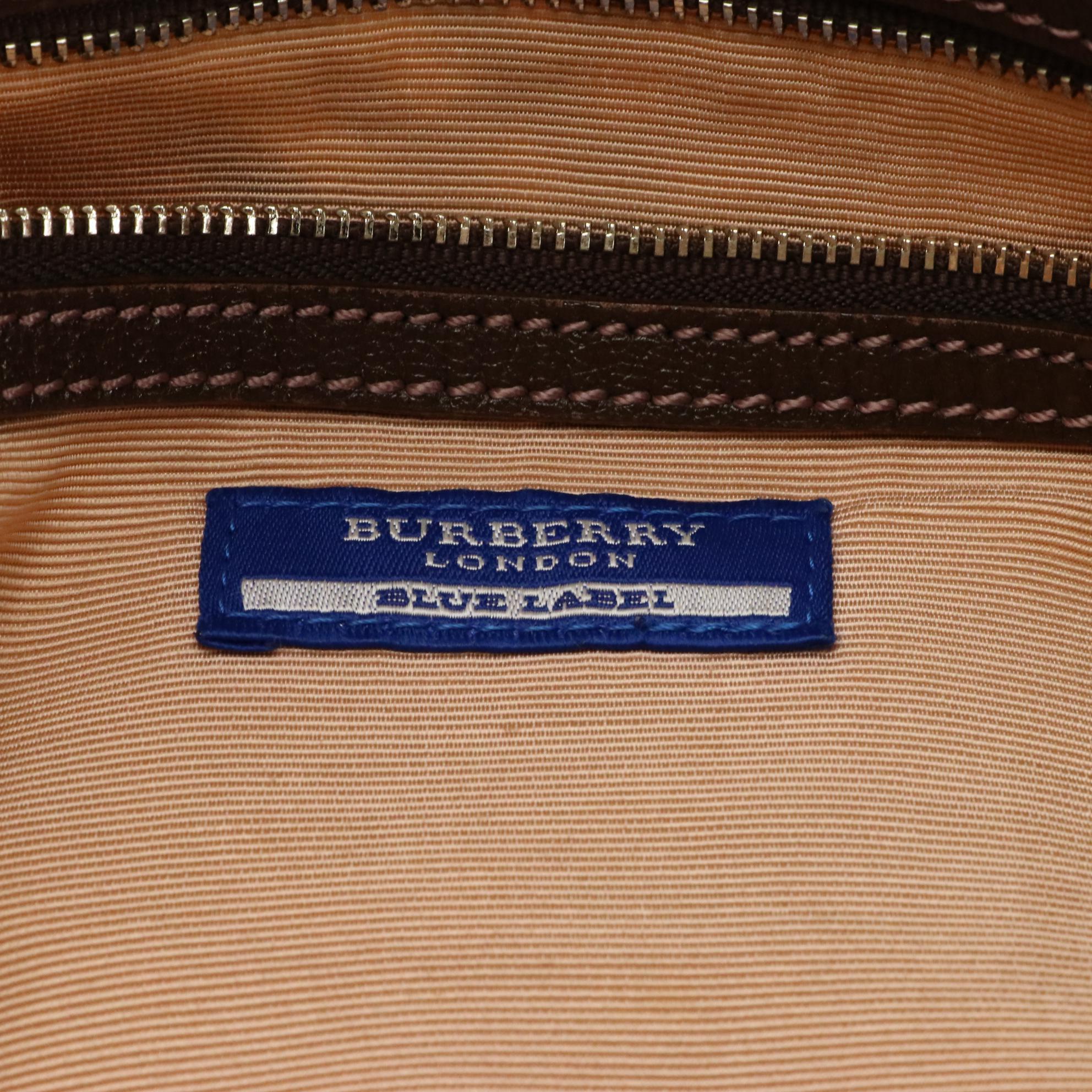 Burberry Blue Label Shoulder Tote Bag in Pink Nova Check with Brown Leather Trim