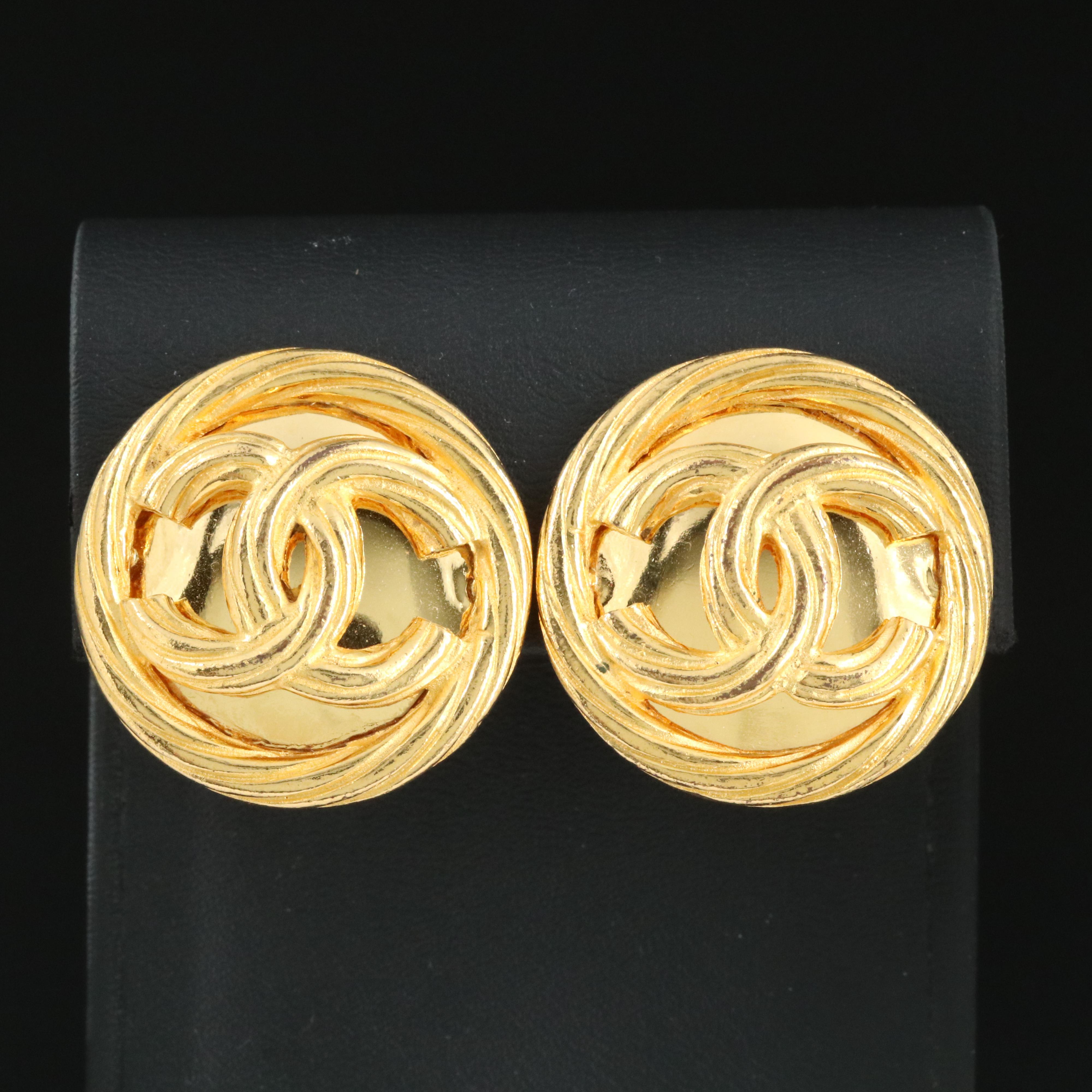 Chanel CC Logo Button Earrings