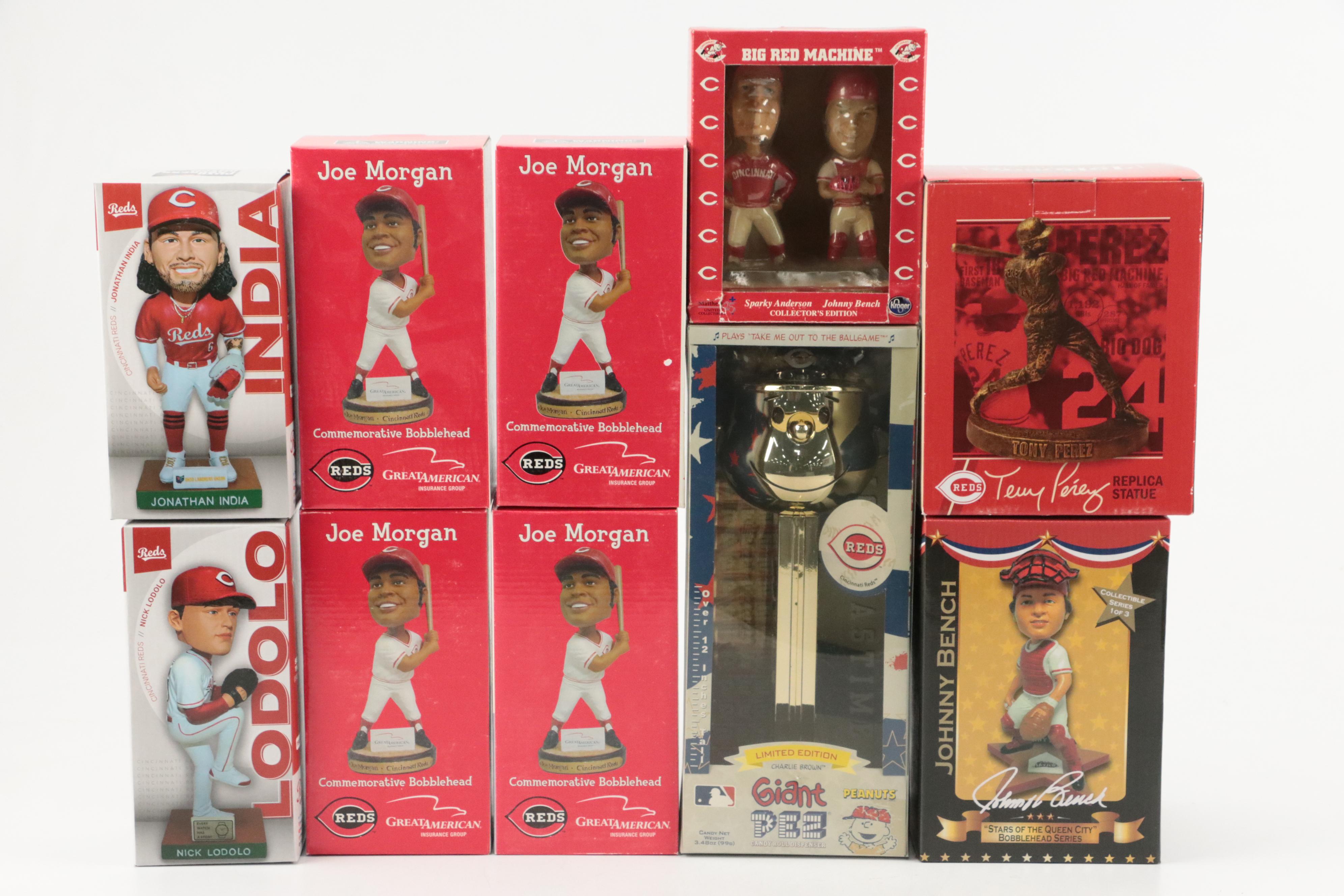 Cincinnati Reds Bobbleheads with Beer Steins, Pez Dispenser, and More