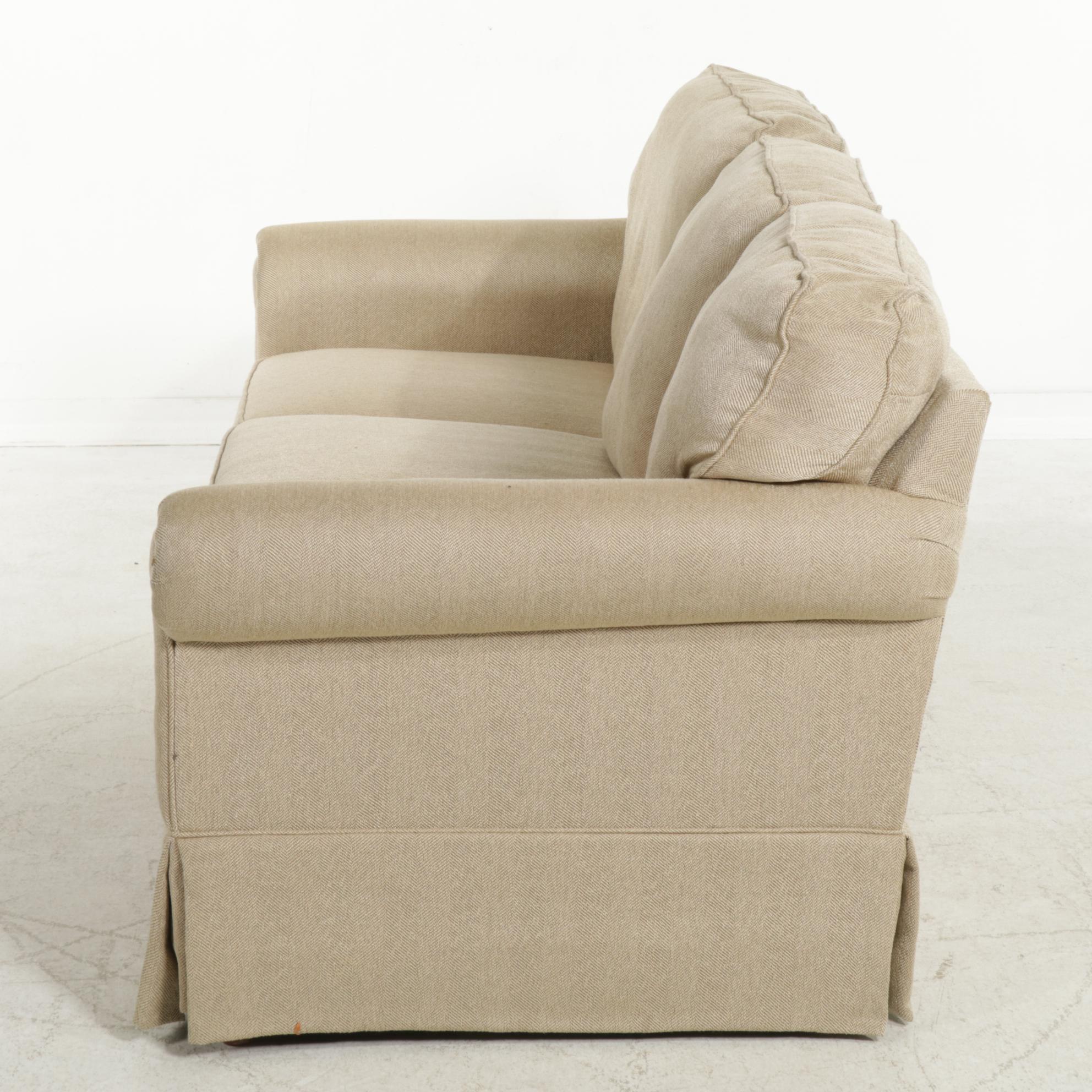 Broyhill Skirted and Roll Arm Three-Seat Sofa