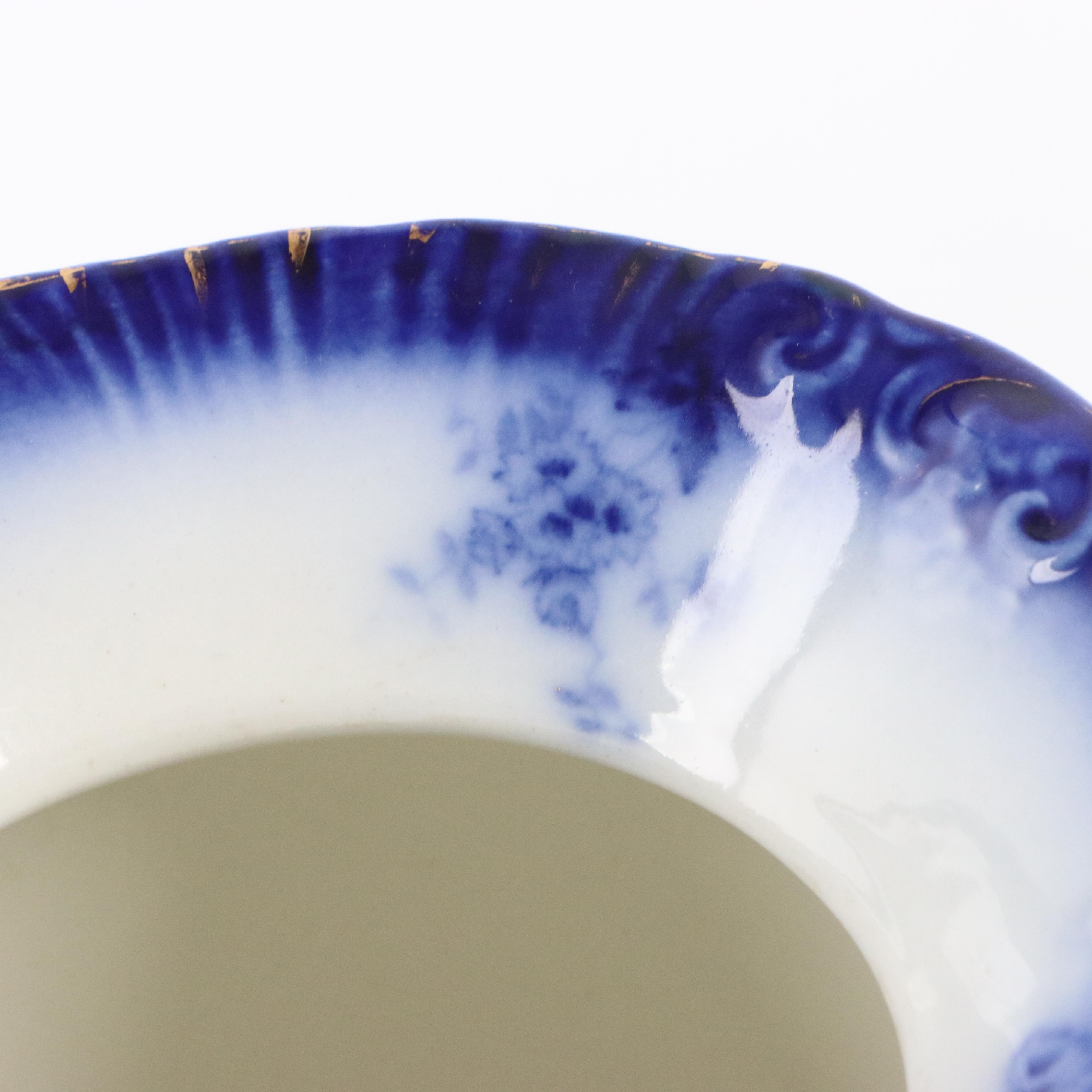 Wheeling Pottery "La Belle" Flow Blue Porcelain Spittoon and Chamber Pot