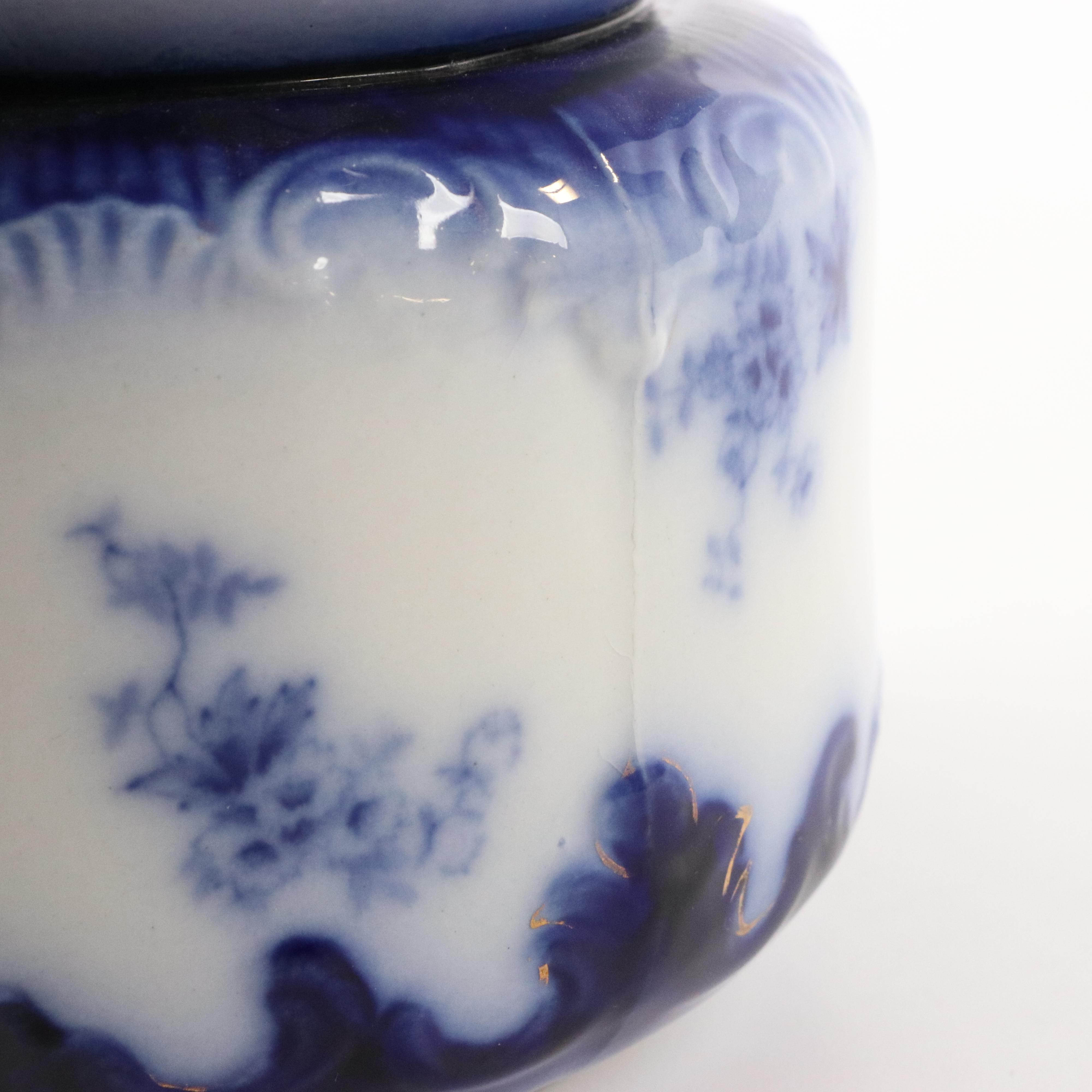 Wheeling Pottery "La Belle" Flow Blue Porcelain Spittoon and Chamber Pot