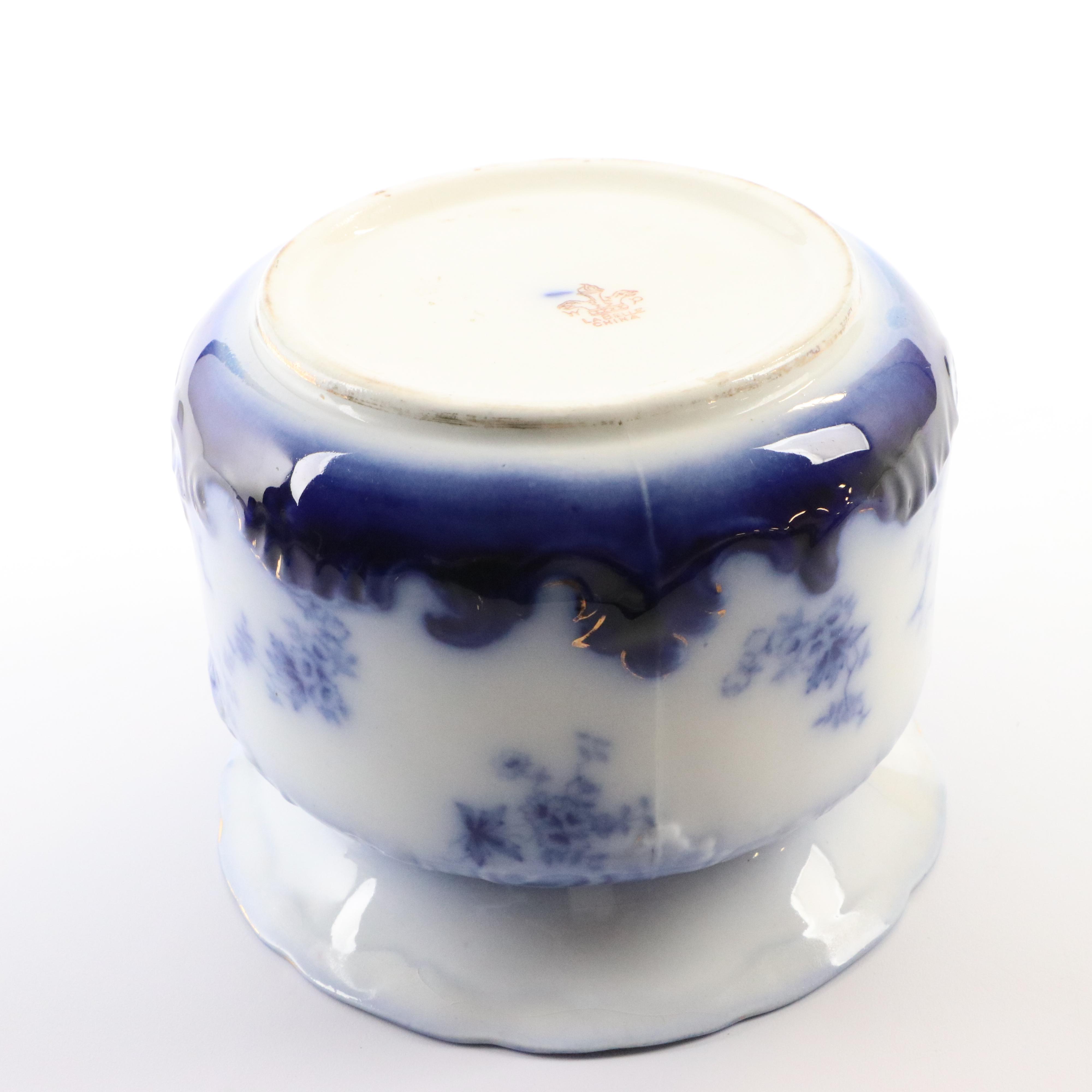 Wheeling Pottery "La Belle" Flow Blue Porcelain Spittoon and Chamber Pot