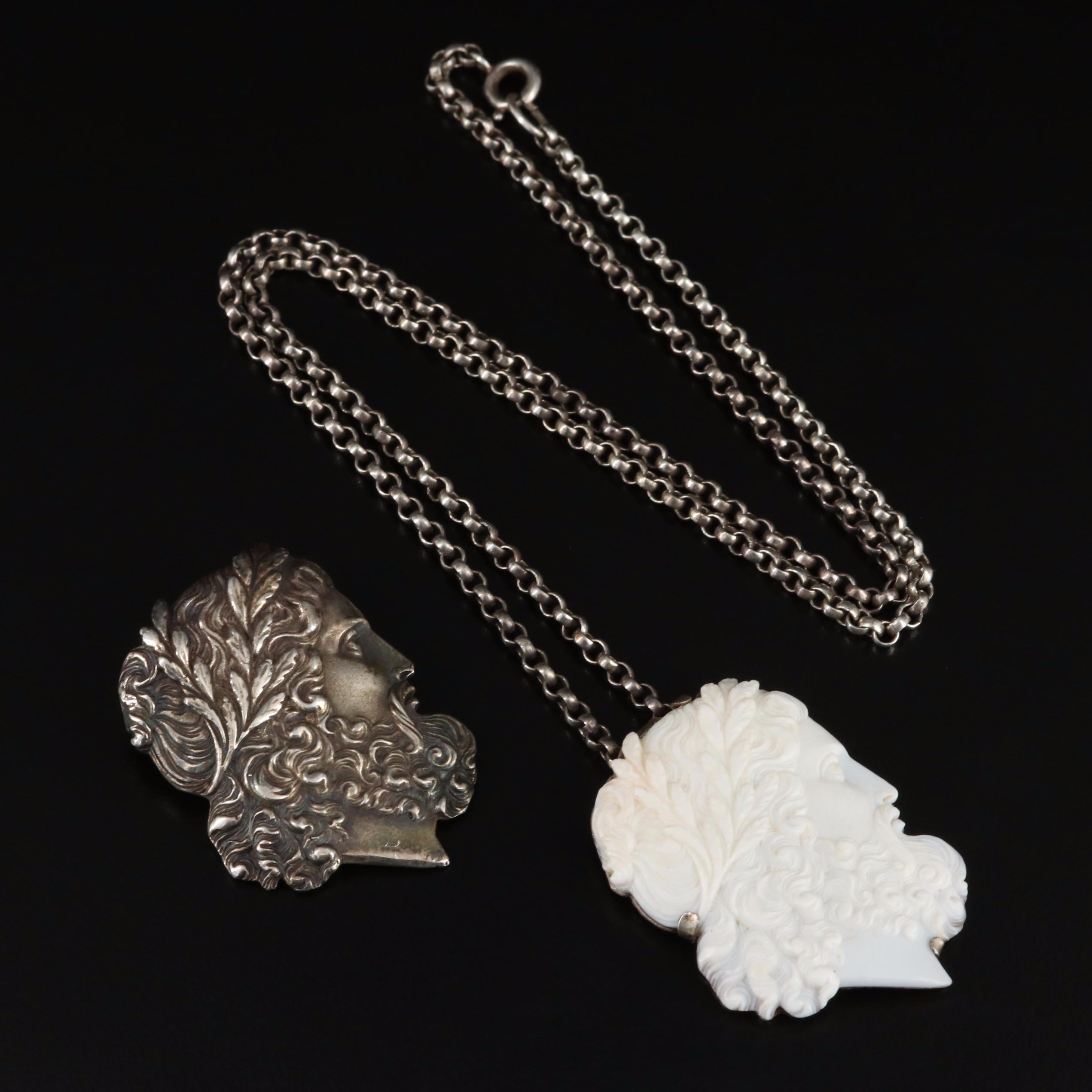 Sterling Shell Zeus Pendant Necklace and Loose Zeus Pendant